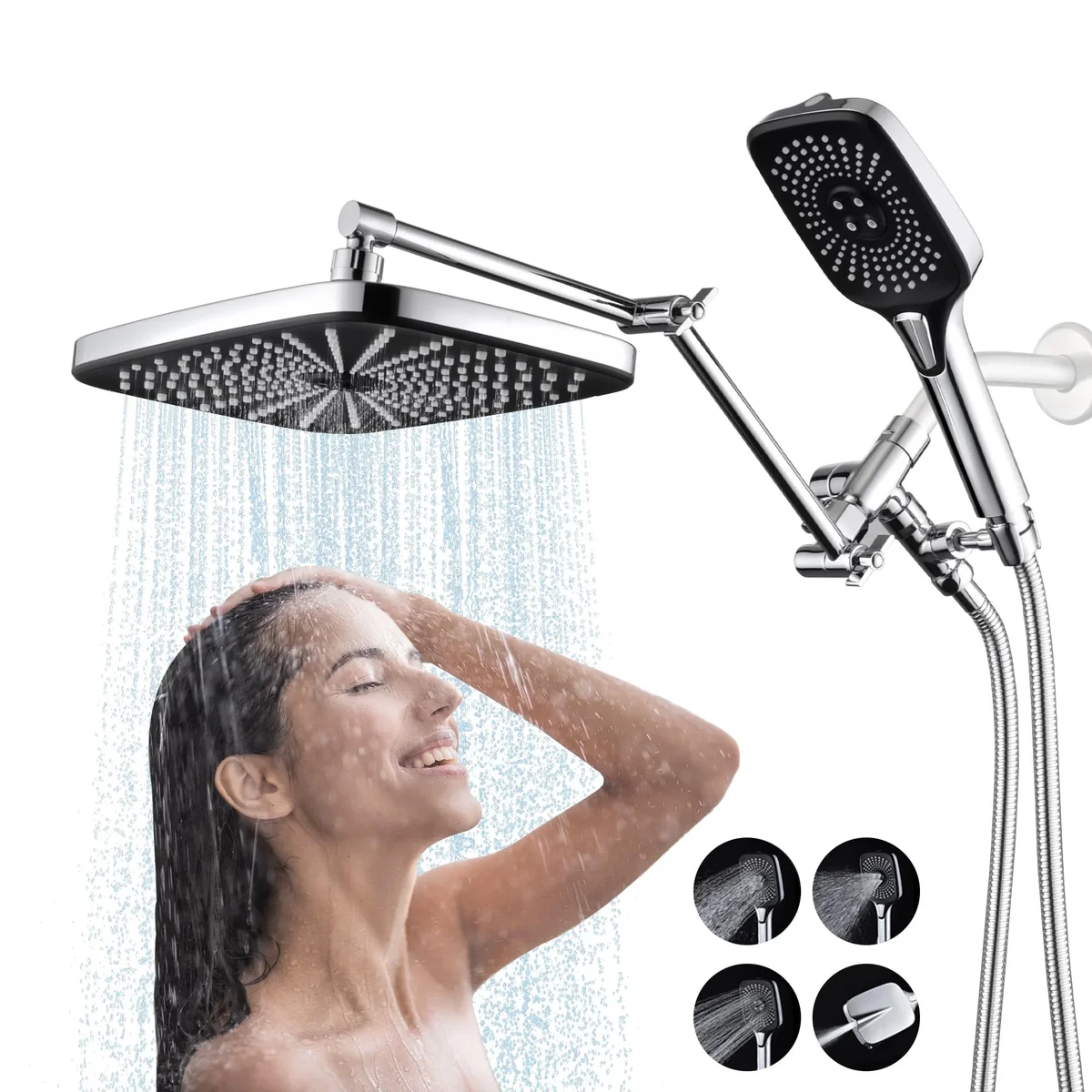 Gitawusa 4 Function Modes 12 inch Wall Mount Shower Head & Handheld Shower Head 7435