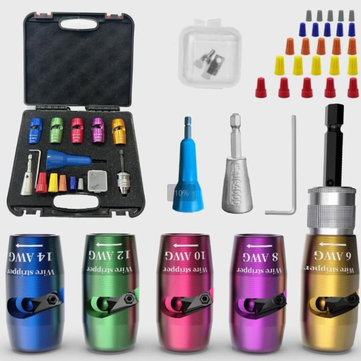 Qcwqmyl Wire Stripper and Twister Tool for Drill Multi-Gauge AWG 6-14 Wire Stripping and Twisting Kit 33-Piece Set 4057