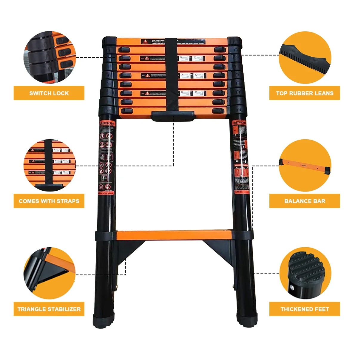 stusgo 12.8FT Telescoping Ladders, 3.9M Carbon Steel Extension Ladder, Heavy Duty 330lbs Capacity 8777