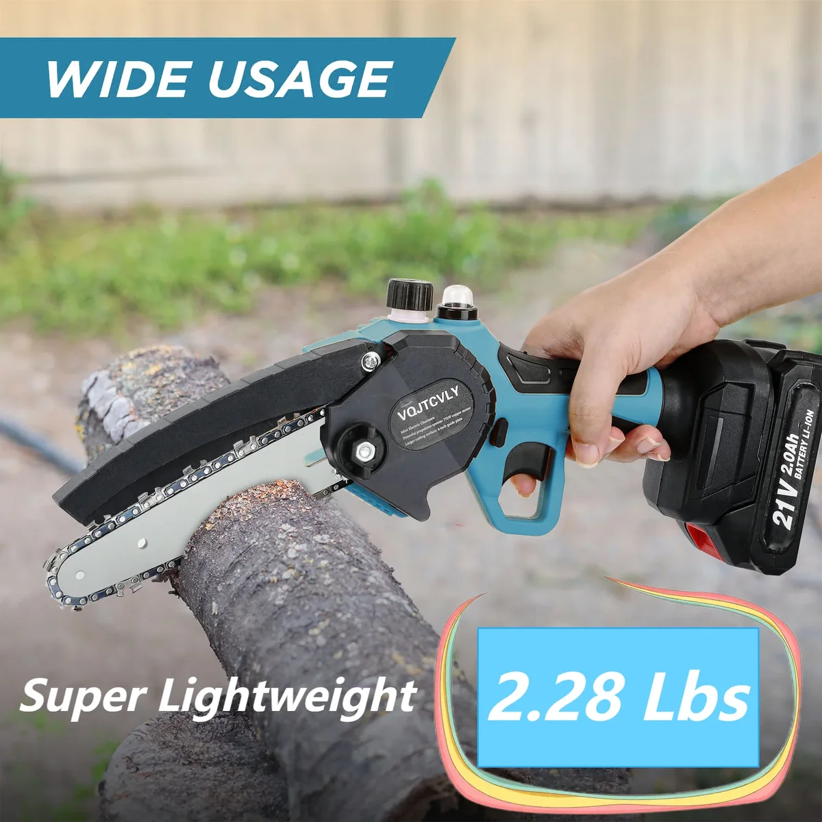 Euur VQJTCVLY  6 inch Mini Chainsaw with 2x2000mAh Batteries and 2 Chains, Electric Cordless Chainsaw Set with Security Lock for Wood Cutting Tree Pru 5860