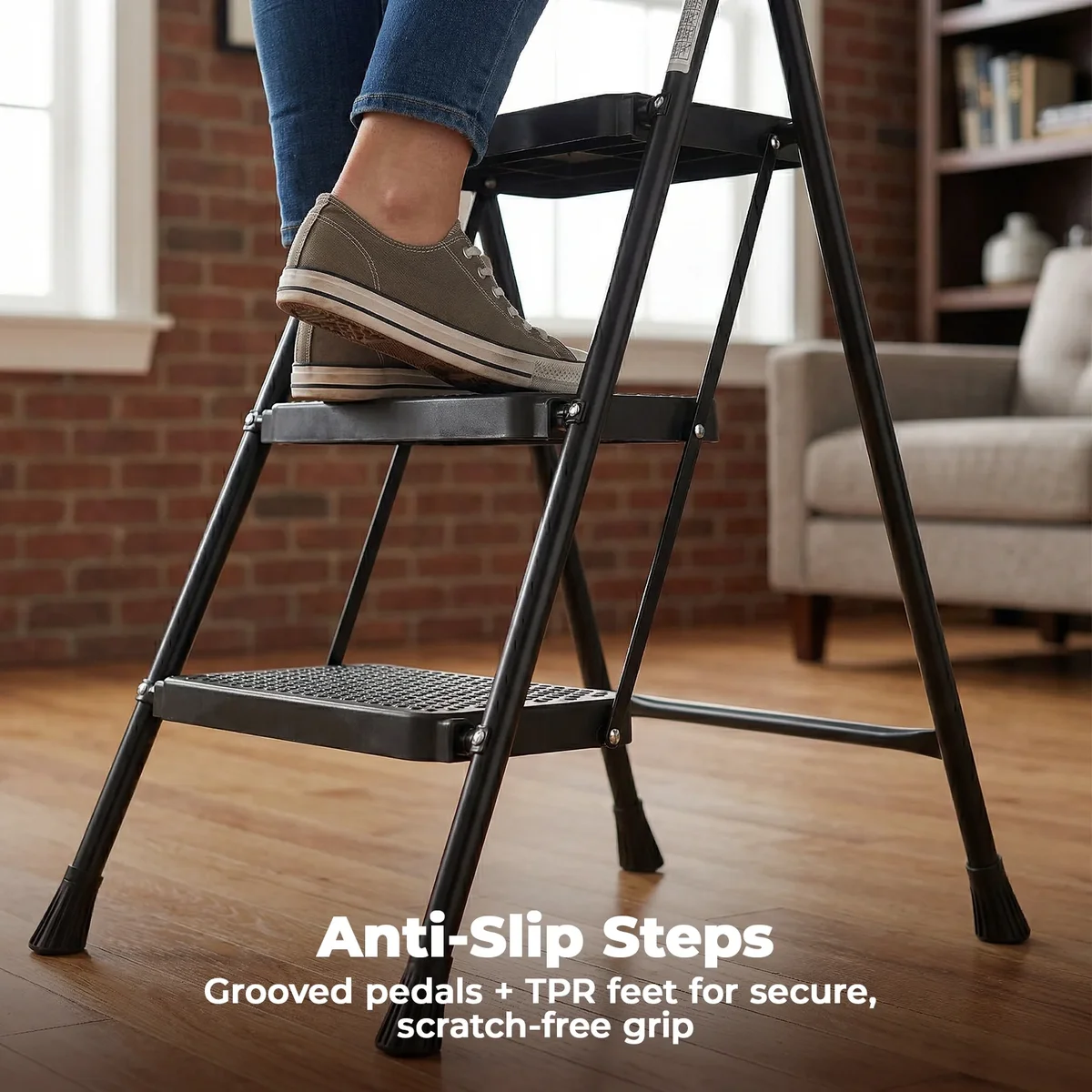 Alvantor 3-Step Ladder, Foldable Step Stool with Safety Lock, Anti-Slip Pedal, 300lbs Capacity 3449