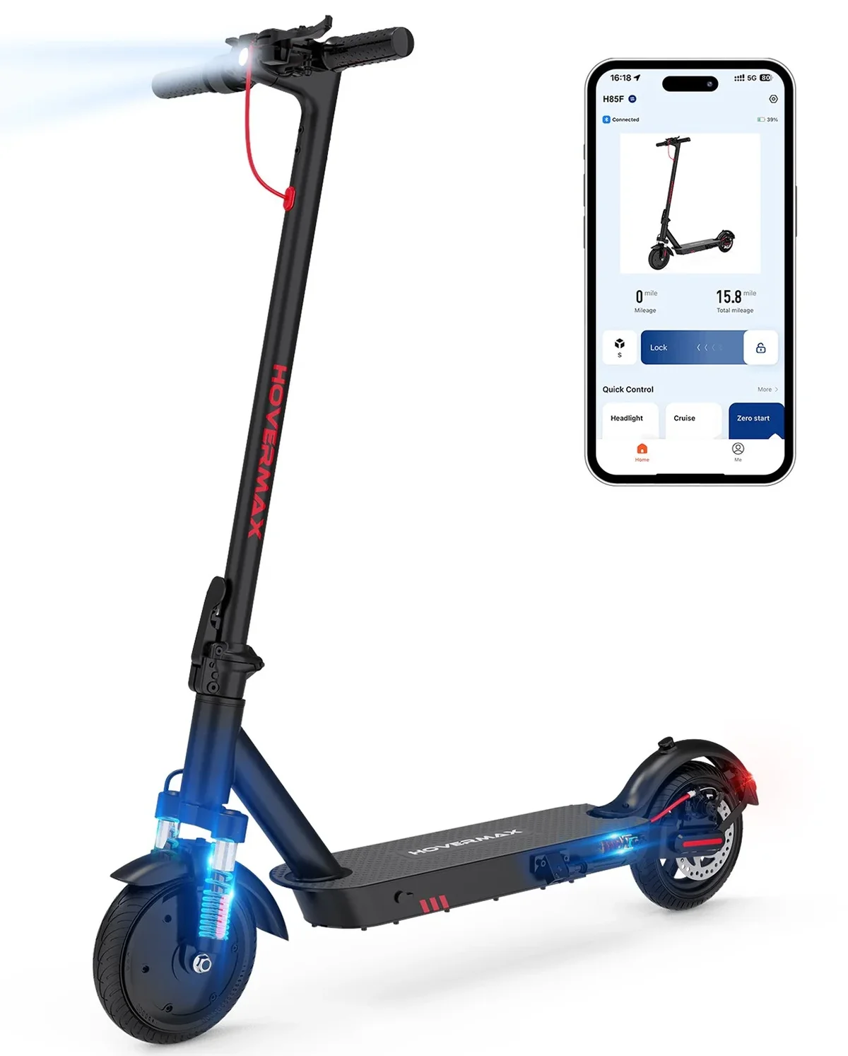 Everdaily Essentials Electric Scooter for Adults, Dual Suspension, 350W Motor, 18.6 MPH & 19 Miles Range, 8.5'' Solid Tires, Foldable Design, APP Control 7285