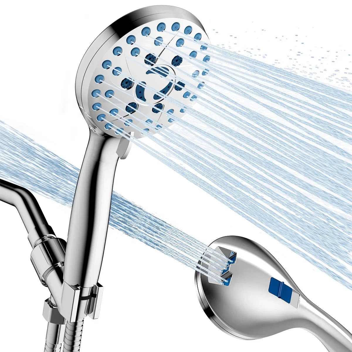GPED Shower Head, High Pressure 7-mode Handheld Shower Head, Built-in Pause Mode & 2 Power Wash to Clean Tub,Tile & Pets, High Flow Shower Head w 0690