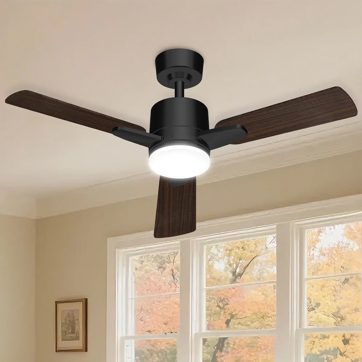 Mainstays Manistays 42 inch Downrod Ceiling Fan with LED Light, Remote Control, 6 Speeds, 3 Blades, Black 1707