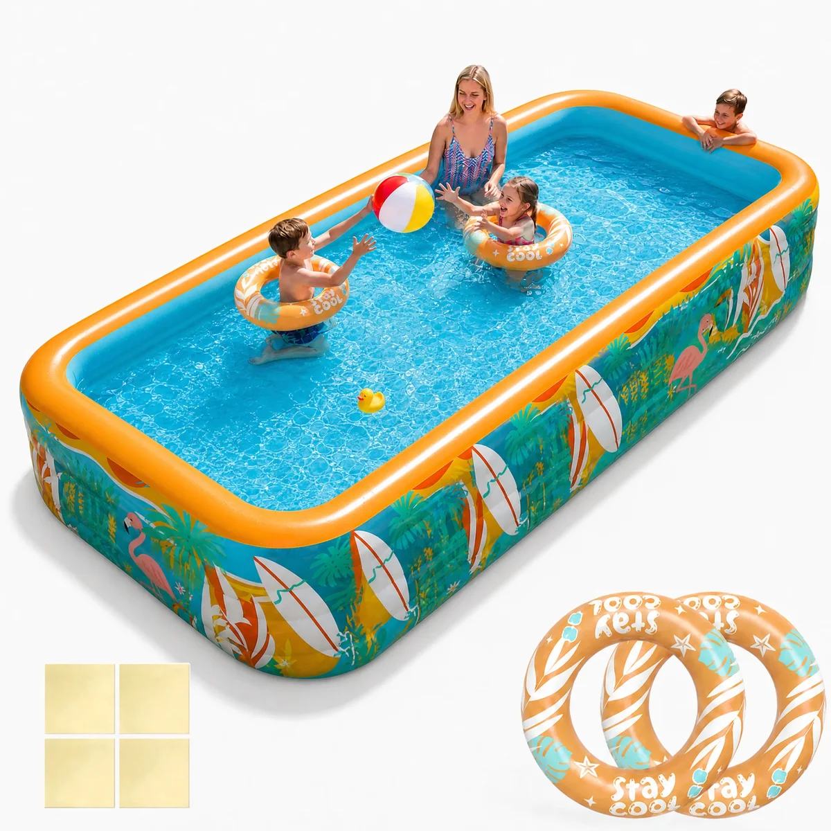 JoyStone Inflatable Pool for Kids and Adults, 120" x 72" x 22" Thickened Family Swimming Pool Paddling Pool with 2 Pool Floats, Summer Water Toy  1191