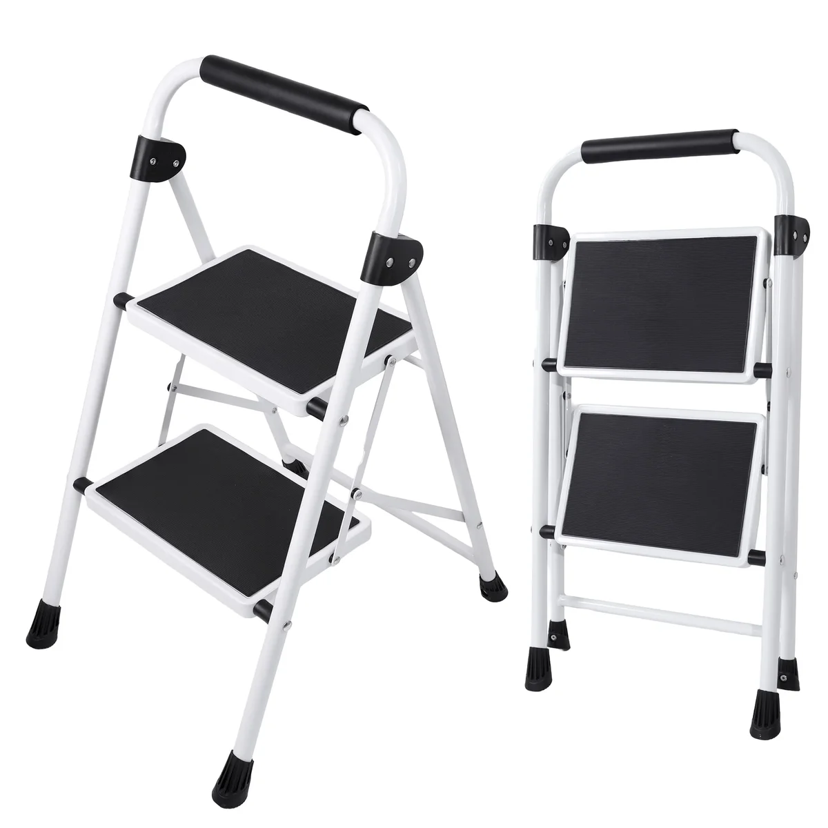 edx 2-Step Folding Step Stool for Adults - 330 Lbs Capacity, Sturdy Steel Frame, Wide Non-Slip Pedal & Top Handrail, Lightweight Portable Ladder  0277