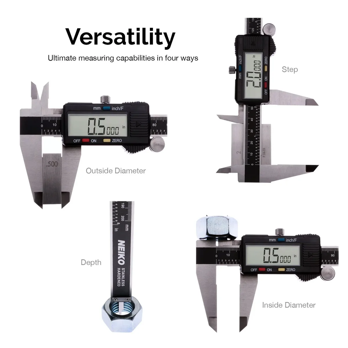 NEIKO 01409A 12” Electronic Digital Caliper | Extra Large Display | 0-12 Inches | Inch/Fractions/Millimeter Conversion | Polished Stainless Ste 8786