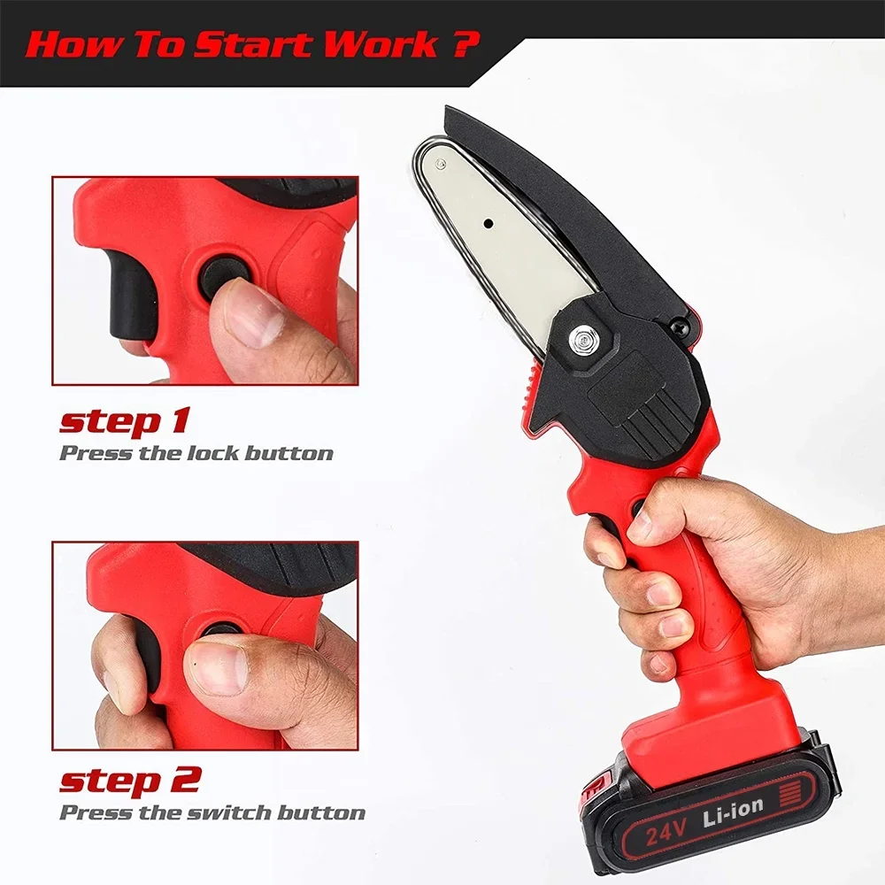 Paddsun 6" Mini Chainsaw Cordless, 24V Handheld Electric Chain Saw with 2 Battery for Tree Trimming 6386