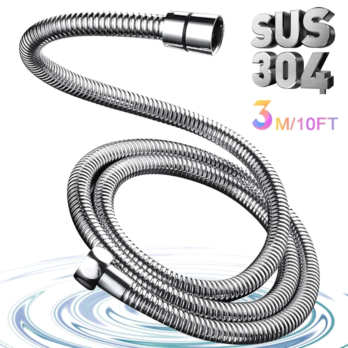 Sentryse Shower Hose Extra Long 118", Chrome Handheld Shower Head Hose with Brass Insert and Nut 5388