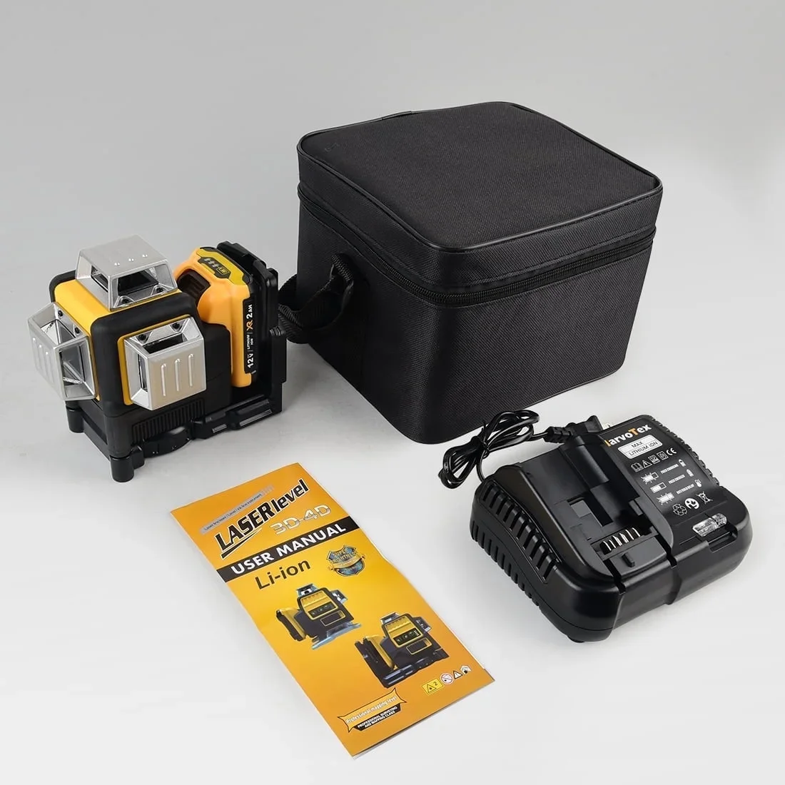 HarvoTex Cordless Surveyor's Level Compatible With Dewalt 12V Battery (Battery Included) - 60Ft Range, 3-Line Self-Leveling, 360° Waterproof Design, Idea 6556