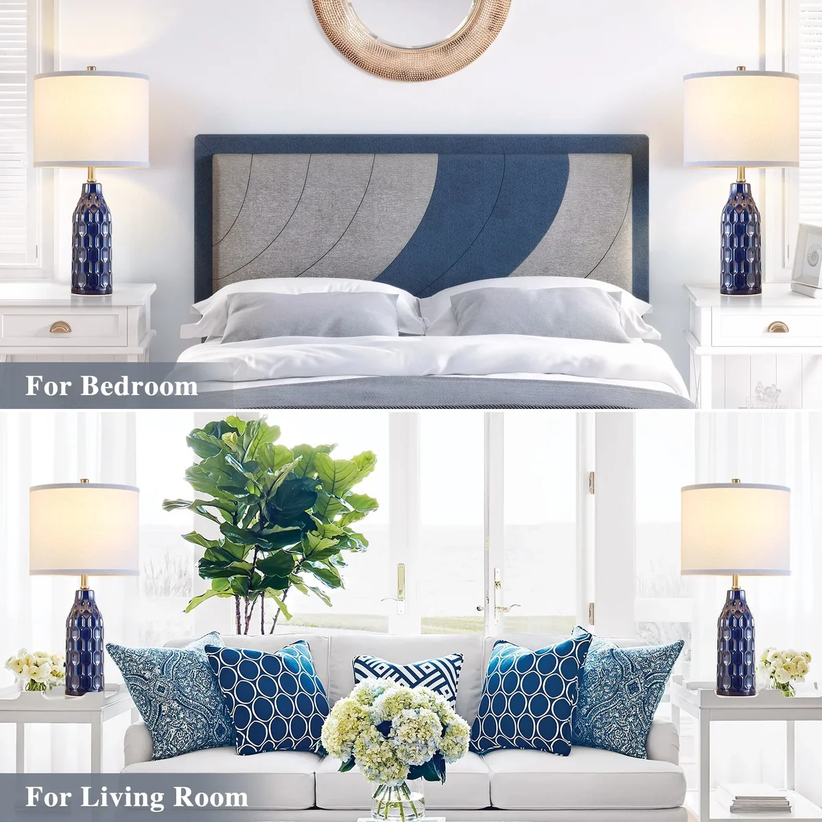 Everdaily Essentials 24.8" Ceramic Table Lamps Set of 2 for Nightstand - 3 Color Temperature&Bulbs Included, Bedside Lamps for Living Room Bedroom Home Offic 0405