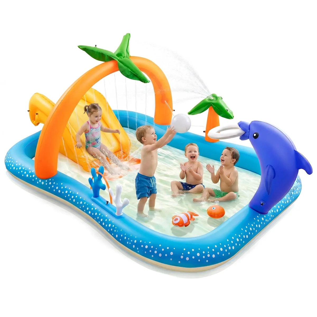 Sable Kiddie Pool with Slide & Sprinkler, Inflatable Play Center, 95"x75"x40" Outdoor Blow-Up Splash Pad Pools for Toddlers Ages 2+, Water Game Play Ce 5043