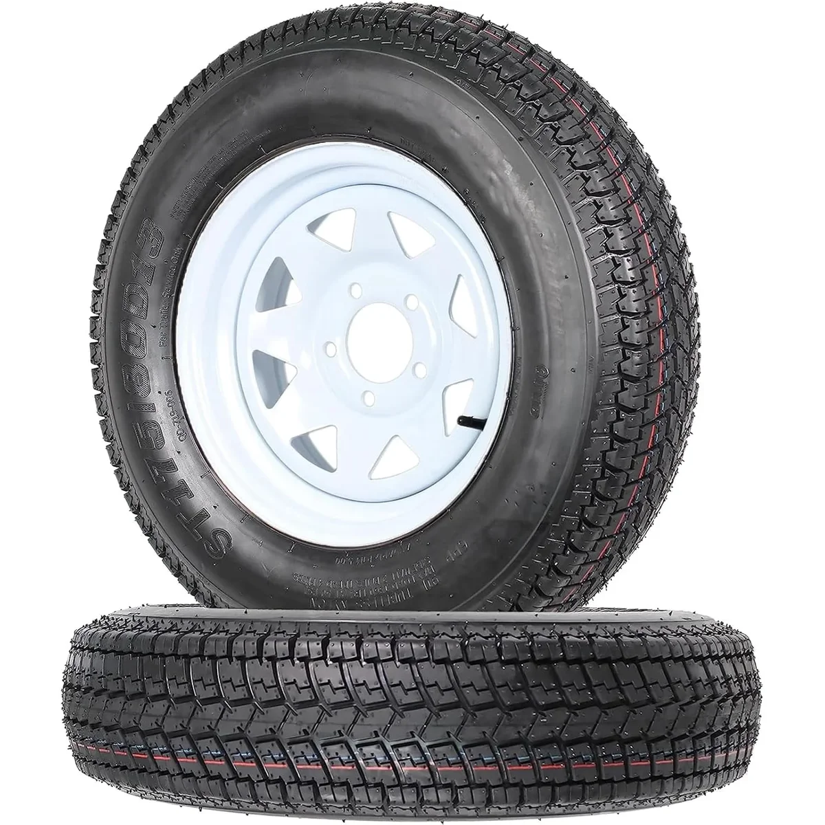 PIONEERWORKS Set of 2 Trailer Tires Rims ST175/80D13 175 80 13 Tire, 5 Lug on 4.5", White Spoke Wheel Load Range C, 6 PLY 1964