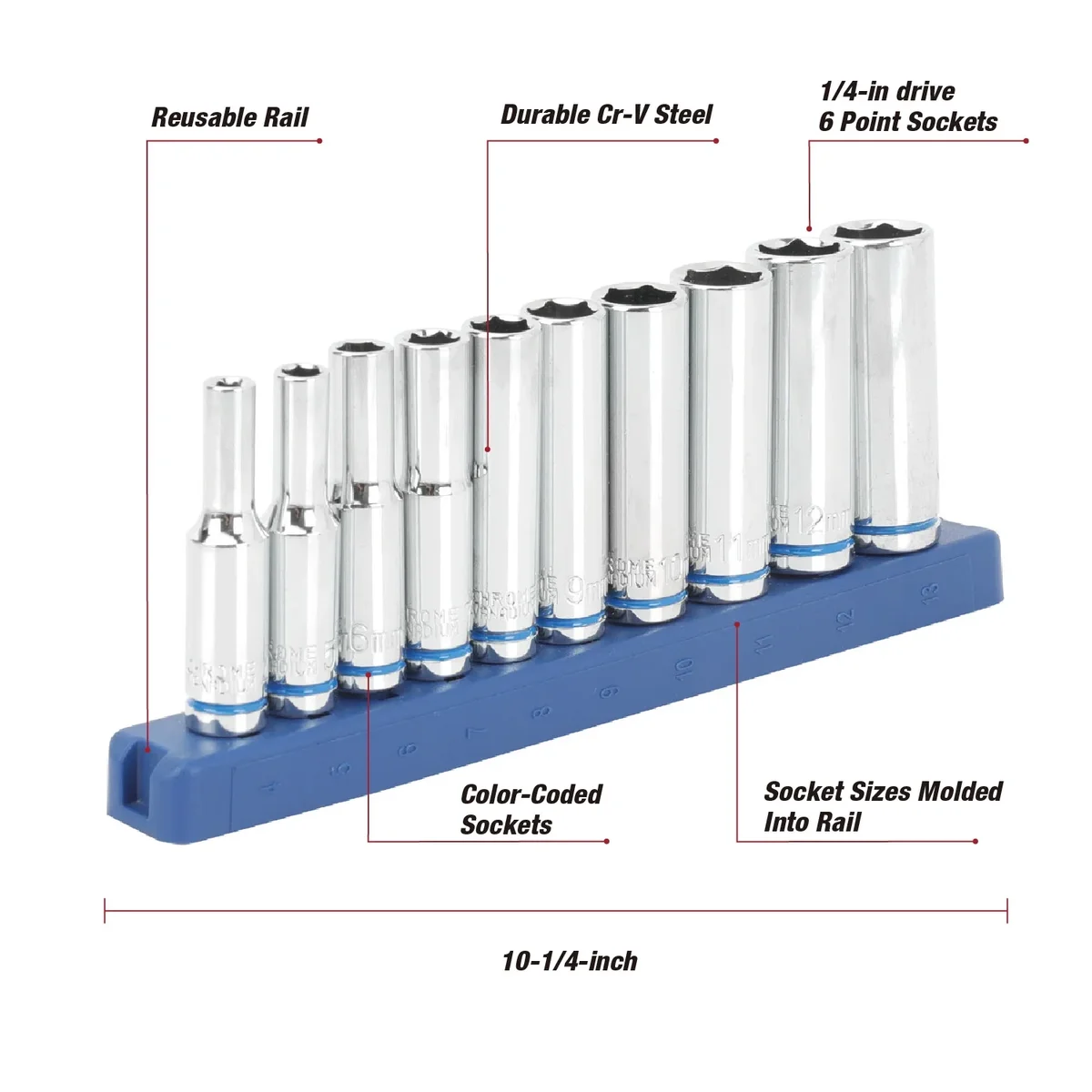 Everdaily Essentials 11-Piece 1/4-in mm, Deep Drive Socket Set Ref. 0578