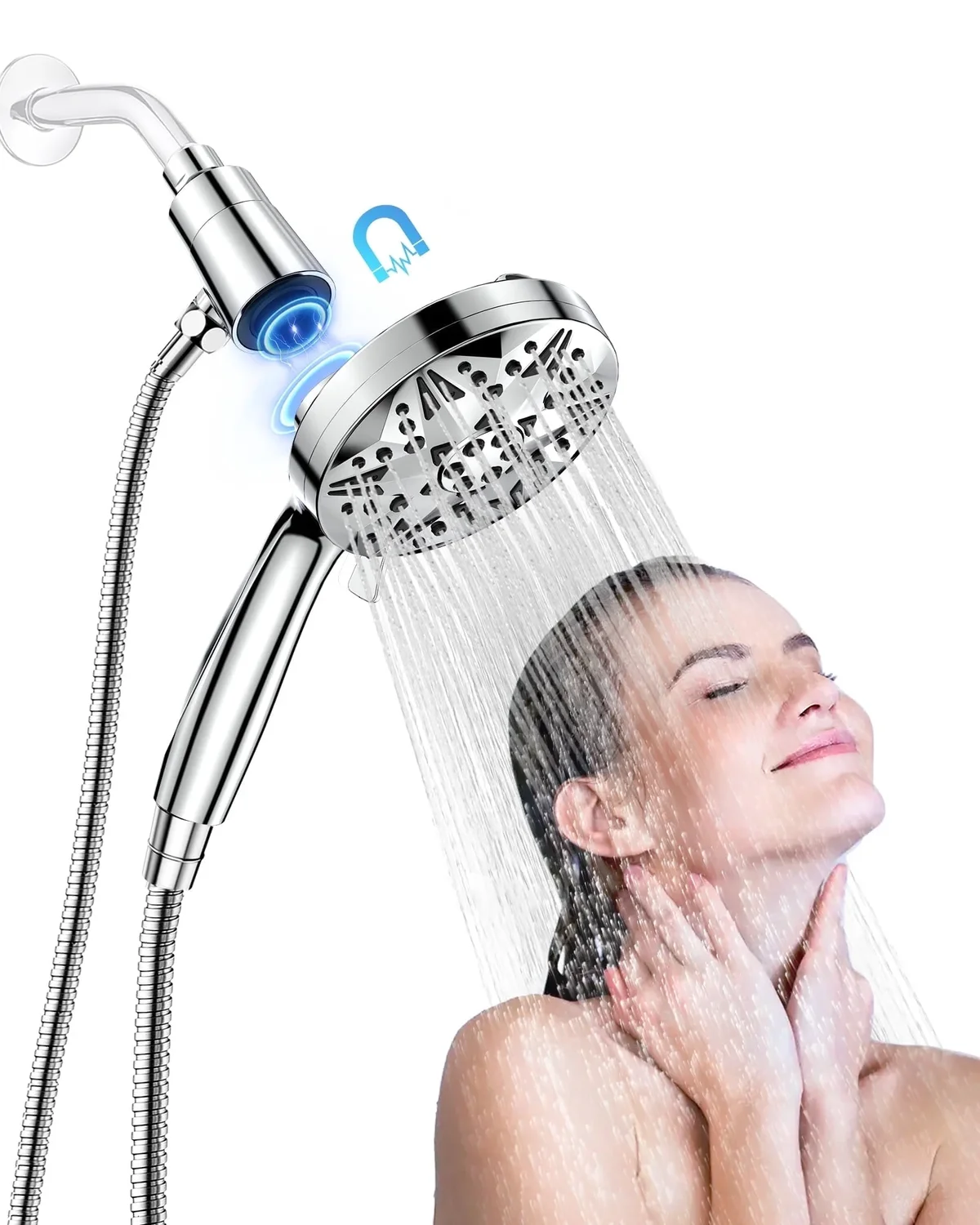 Hodvit Handheld Showerhead w/ Magnetic Docking Brackets,High Pressure 10 Spray Modes Shower Head,New 0610