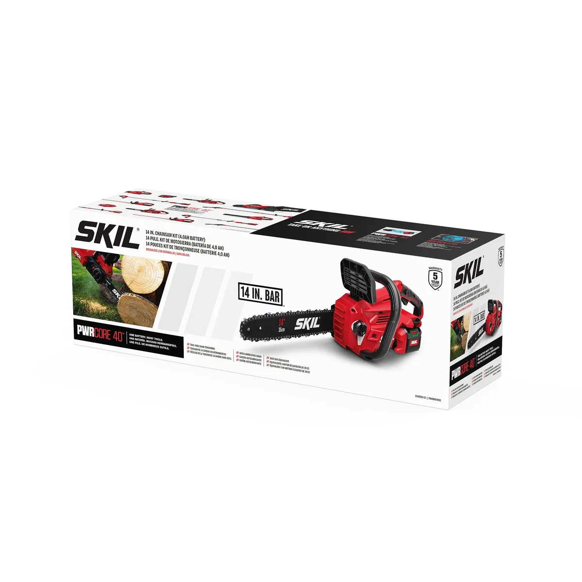 SKIL PWR CORE 40V Brushless 14-Inch Chainsaw Kit with 4.0Ah Battery and 60W Charger, CS4555-13 8530