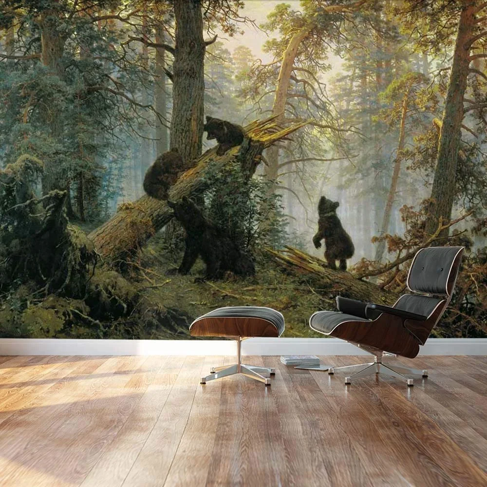 wall26 Morning in a Pine Forest (Bears Playing on a Fallen Tree) by Ivan Shishkin Russian - Wall Mural - 100x144 inches 5772