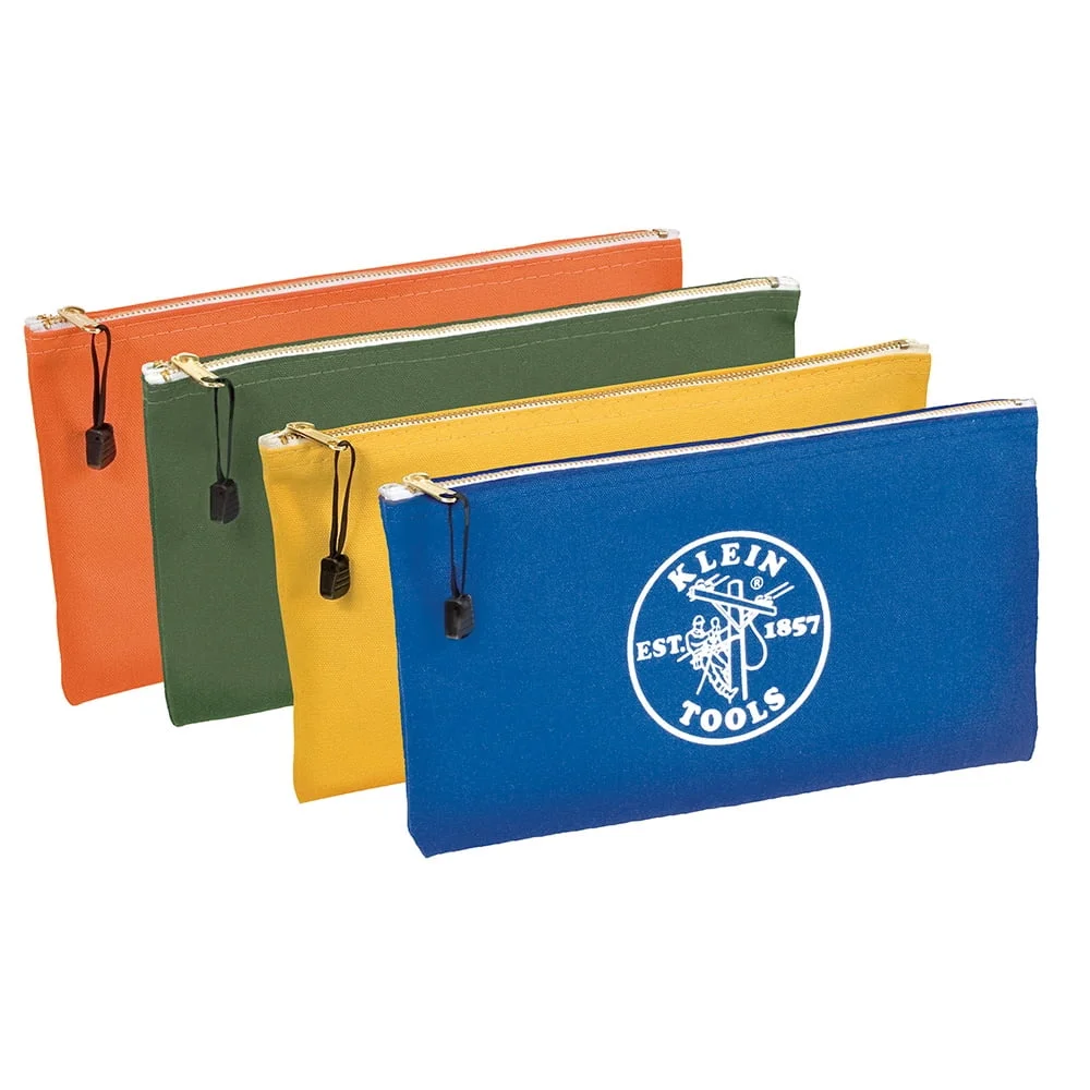 Klein Tools 4 Pack Canvas Zipper Tool Bags, Olive/Orange/Royal Blue/Yellow 2291
