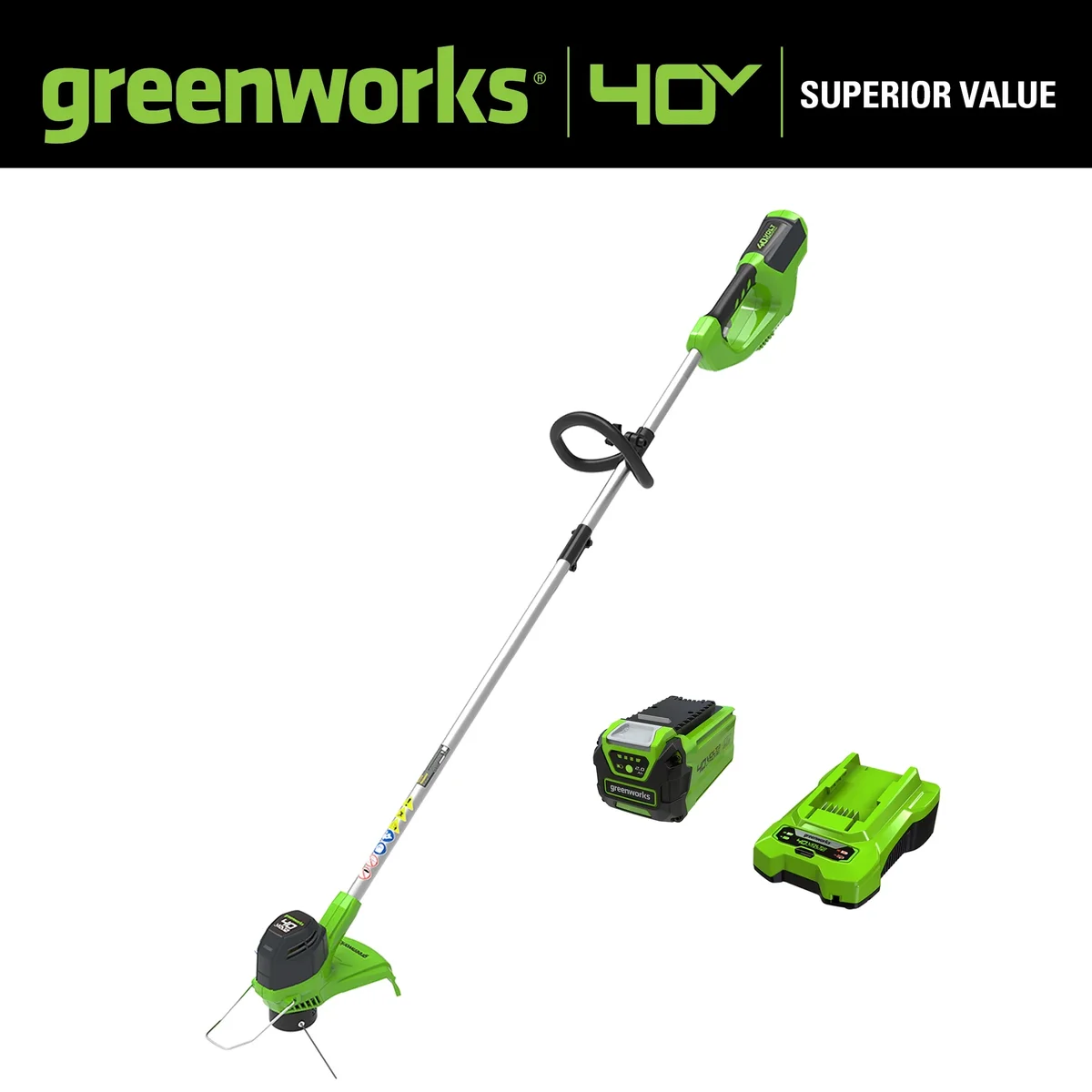 Greenworks 40V 12" String Trimmer with 2.0 Ah Battery & Charger 2101602 2770