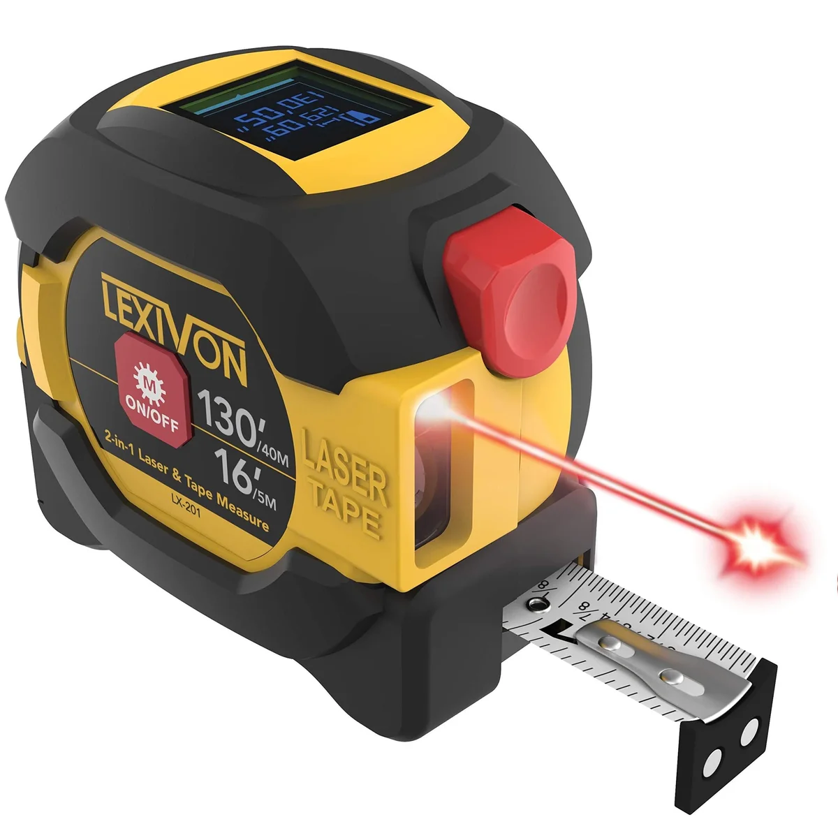 LEXIVON 2 in 1 Digital Laser Tape Measure | 130ft/40m Laser Distance Meter Display On Backlit LCD Screen with 16ft/5m AutoLock Measuring Tape | F 7178