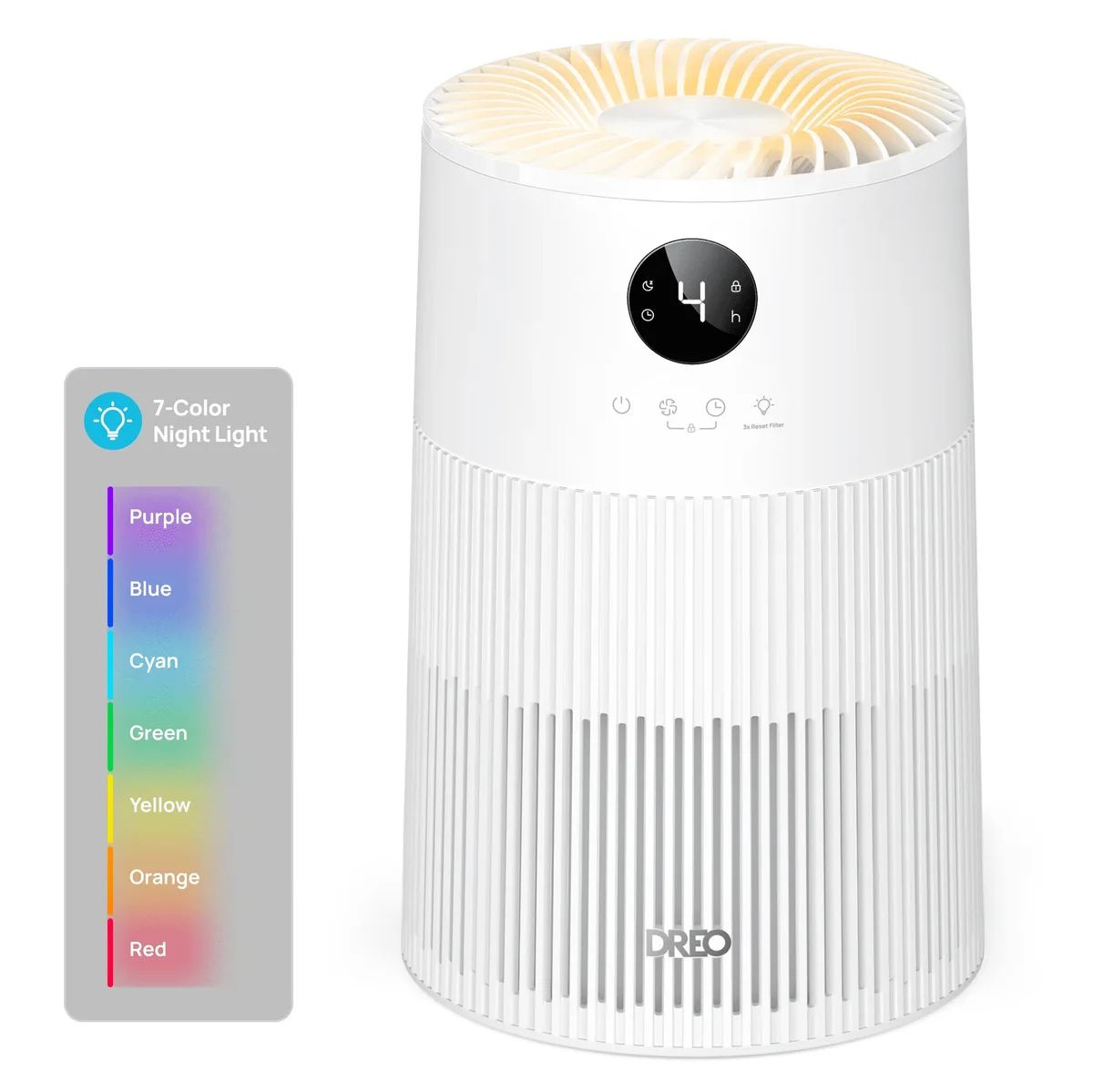 DREO HEPA Air Purifier for Room Covers 1488 Sq. Ft/2H, Purificador for Allergies and Asthma with 7-Color Night Light, Remove 99.97% Pet Hair, 3-i 7072