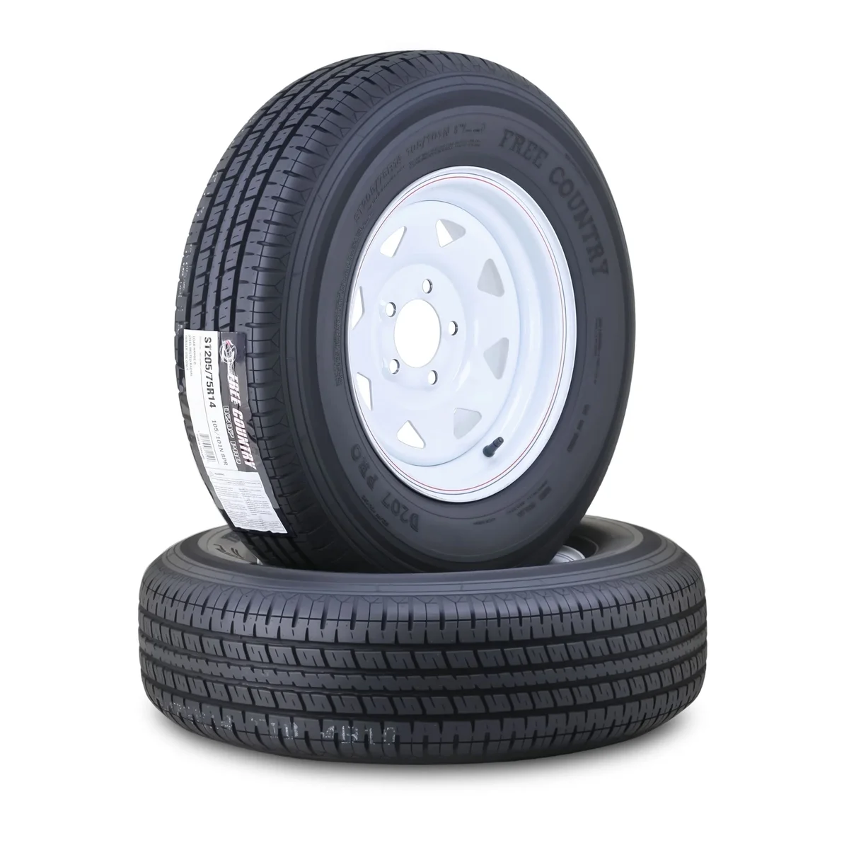 Everdaily Essentials Wheel Assembly ST205/75R14 8-Ply D 105N 5 Lug on 4.5" PCD White Spoke Rim Trailer Tire, Set of 2 3146