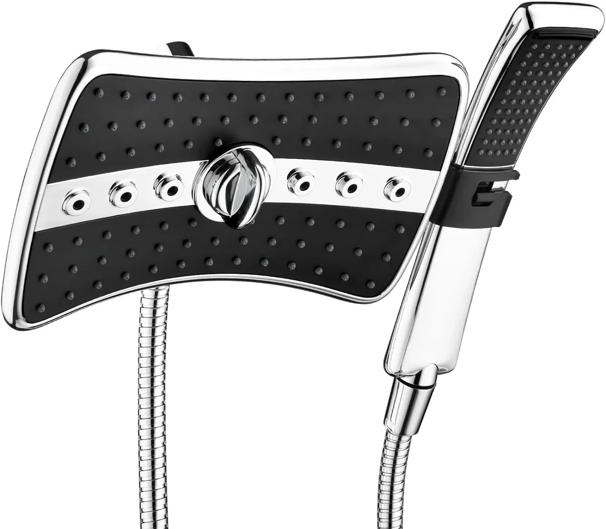 BRIGHT SHOWERS Dual Shower Head Combo Set, Handheld Showerhead Rainfall Shower Head Combo with Black Face, 60 Inch Long Stainless Steel Shower Ho 9734