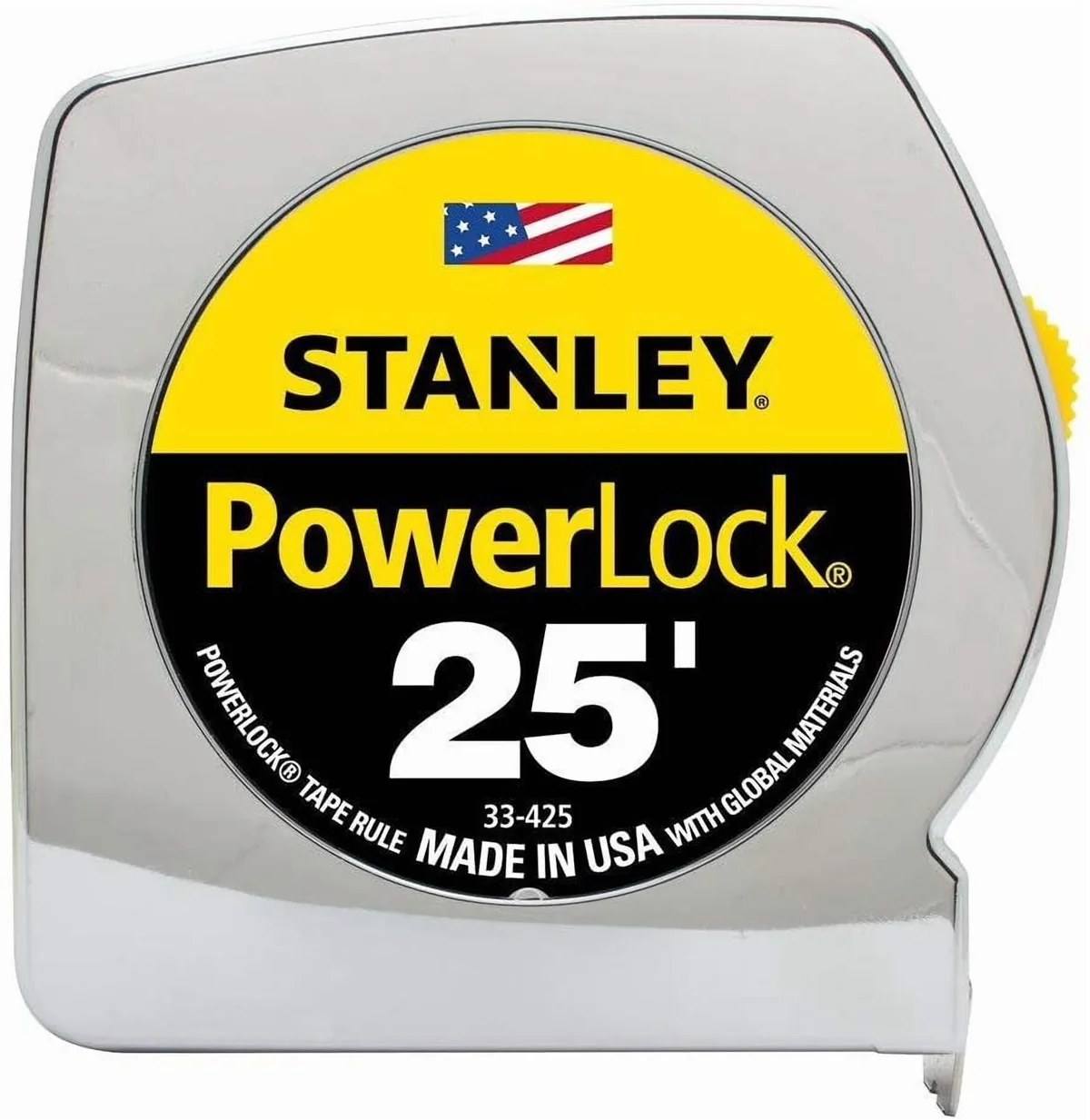 Stanley Bostitch Powerlock Ii Power Return Rule, 1\" X 25ft, Chrome/yellow 5510