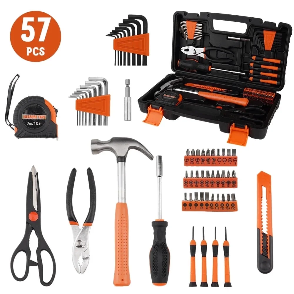 SZZJKJ 57 Piece Tool Kit for Home, Multi-Functional Tool Set, Portable Tool Kit with Storage Case (orange) 2787