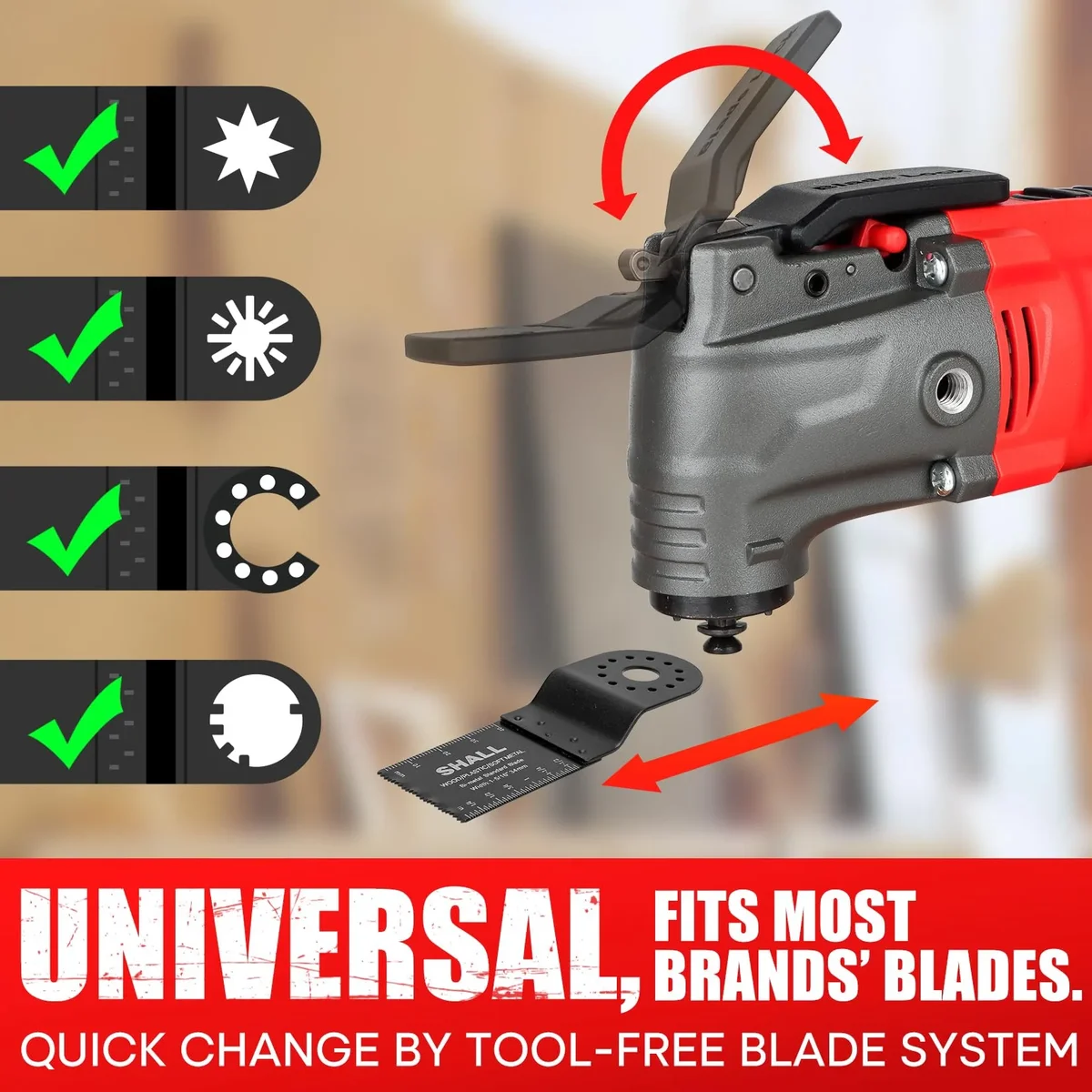 SHALL Oscillating Tool, Oscillating Multitool Kit, 3° Oscillation Angle, Easy Change & Kickback Protection, 6 Variable Speeds, Auxiliary Handle, 2537