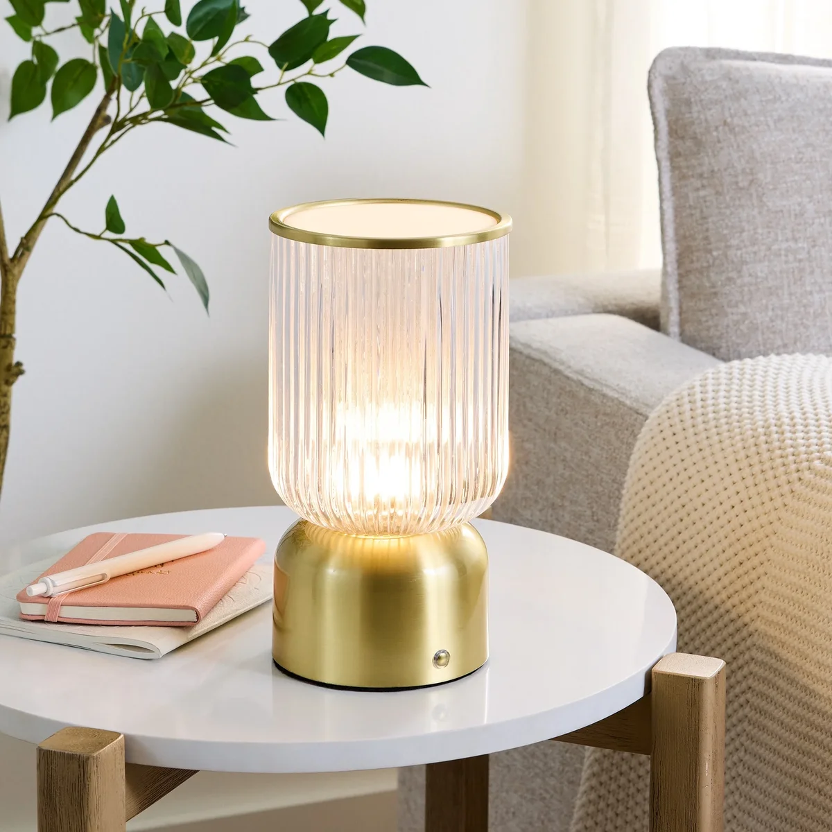 Better Homes & Gardens 9 inch Height Glass Uplight, Touch switch, USB-C Charging Cable included 0637