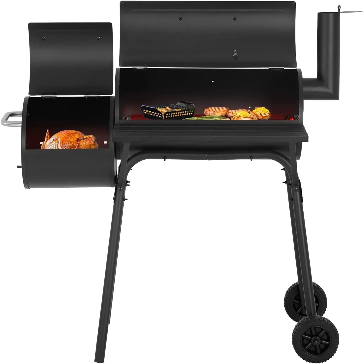 Everdaily Essentials 43’’ Charcoal Grills Outdoor BBQ Grill Camping Grill American Braised Roast Portable Grill Offset Smoker for 6-10 People Patio Backyard Campi 4145