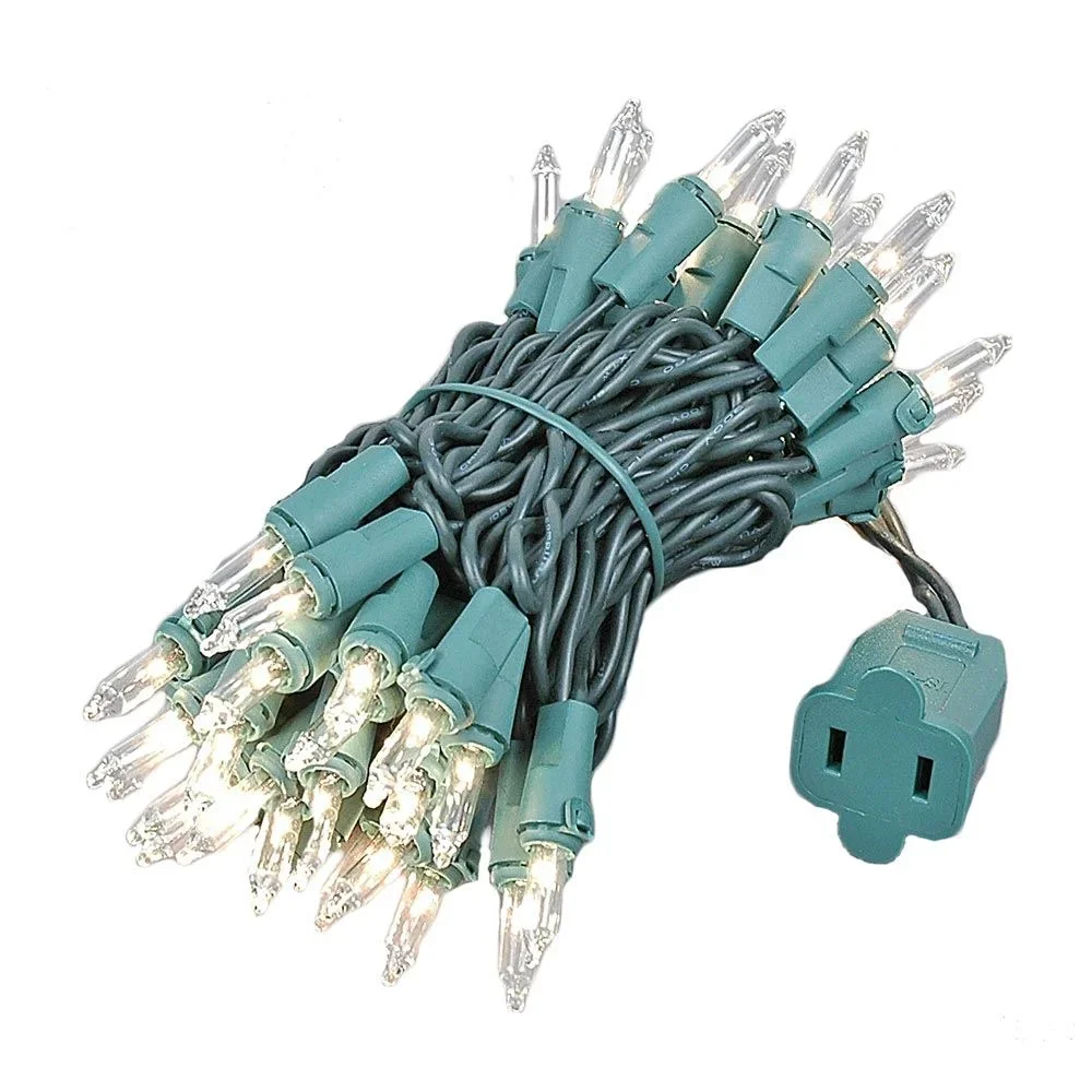 Novelty Lights Clear 50 Light Incandescent Mini Christmas String Lights Green Wire 11 Feet 1853