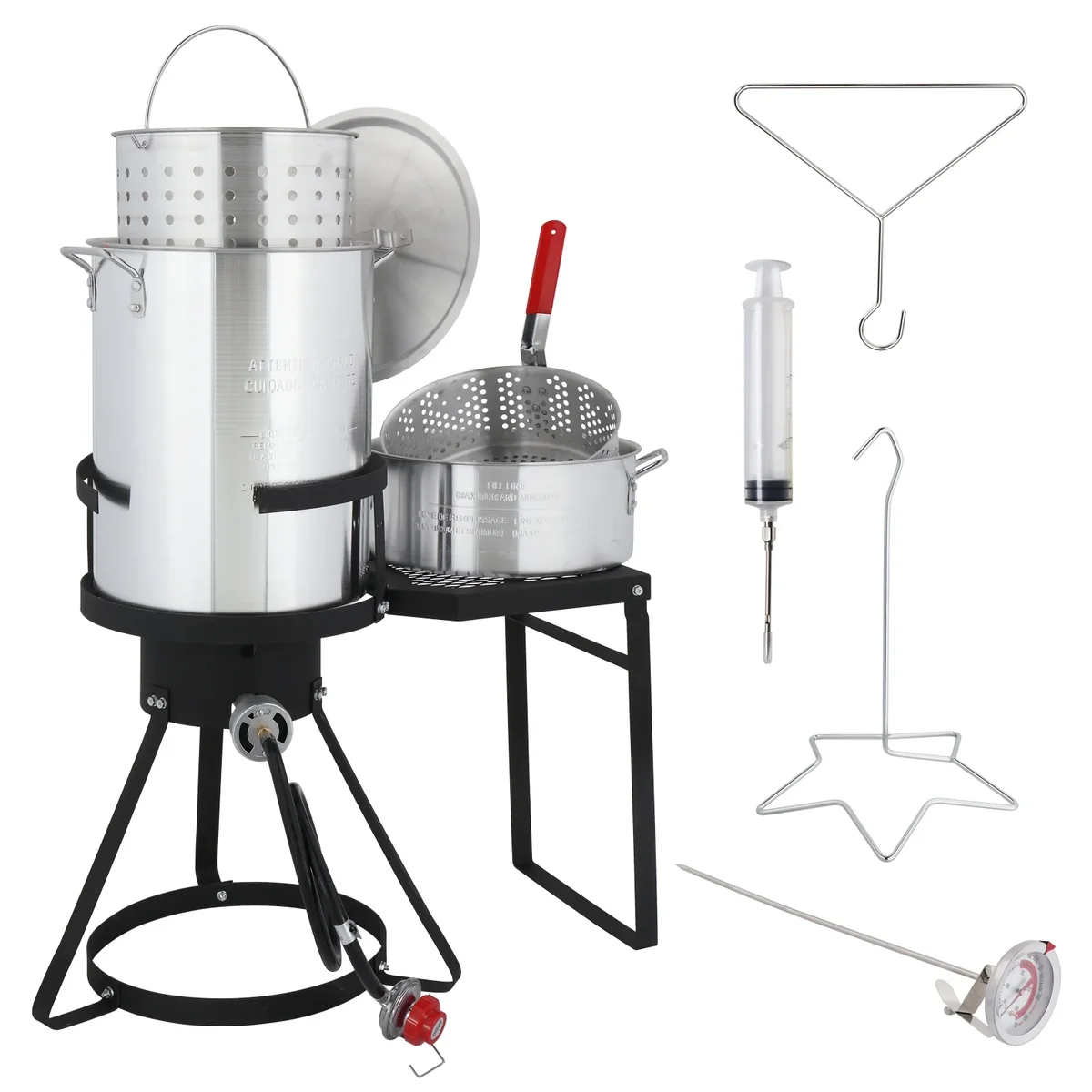 Everdaily Essentials 30qt Aluminum Turkey Fryer Pot Boiler Fish Fryer Outdoor 4-Piece Set Upgraded with Side Table Ref. 8986