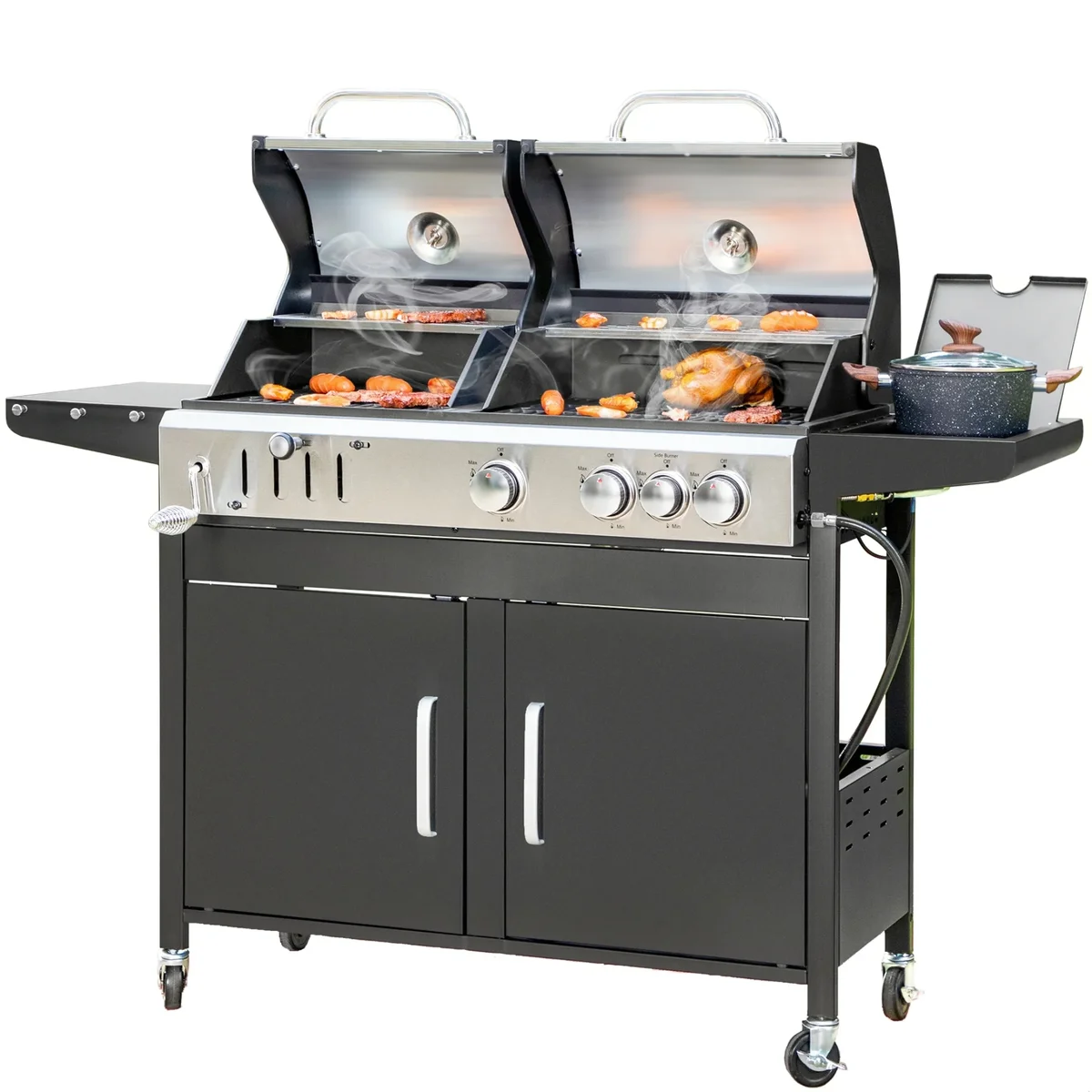 Alpha Joy Dual Fuel Gas and Charcoal Grill Combo with 3 Burners and Side Burner 8173