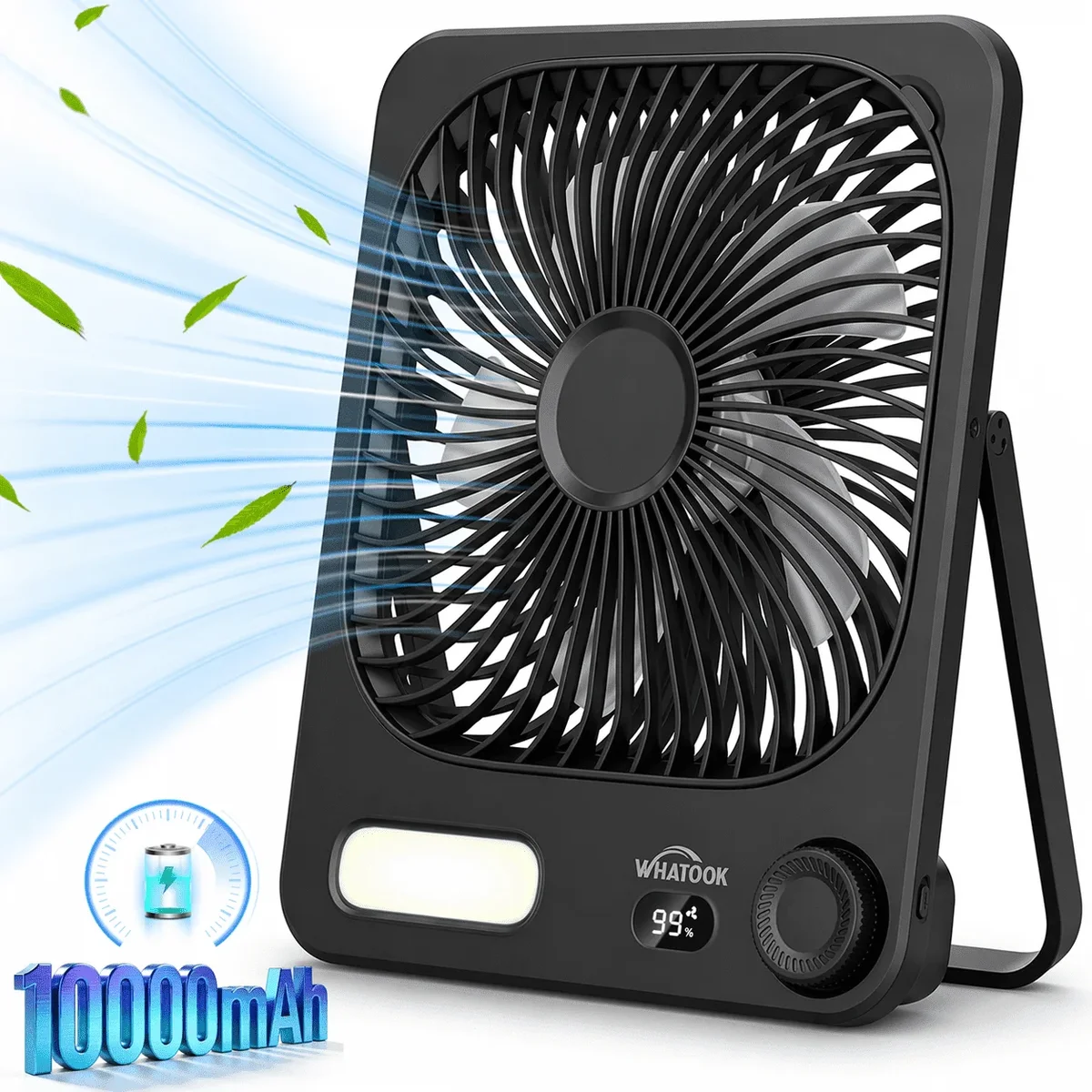 Henotian Travel Desk Fan, 8 in Battery Operated Fan with 10000mAh Rechargeable Battery, 40H Runtime, 100 Speeds, 180° Tilt Folding Portable Fan for Deskt 8333