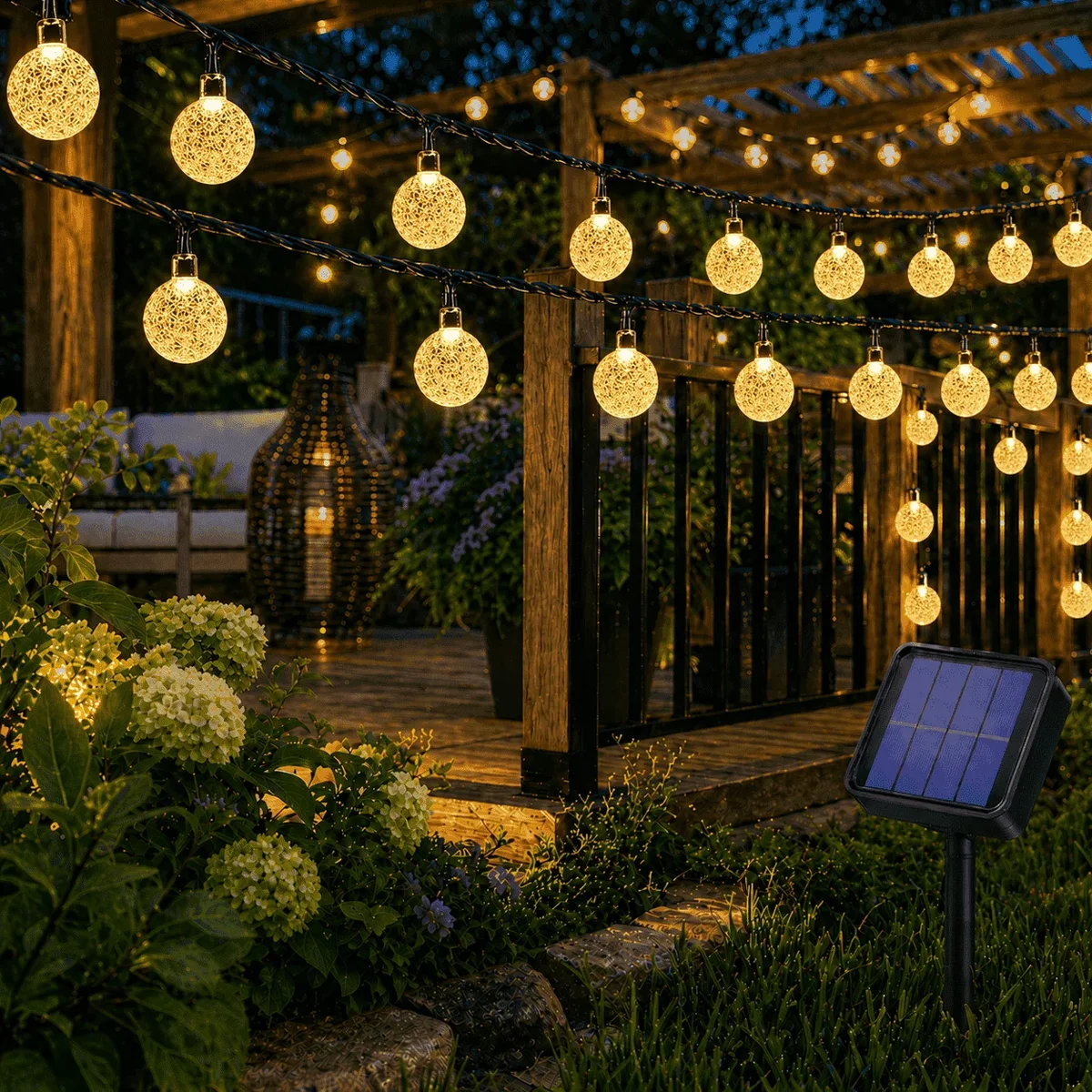 Lezonic Solar String Lights Outdoor, 24ft 50 LED Crystal Balls Waterproof Lights, Fairy Lights with Remote, 8 Modes, Solar Powered Outdoor Lights for Pat 6805