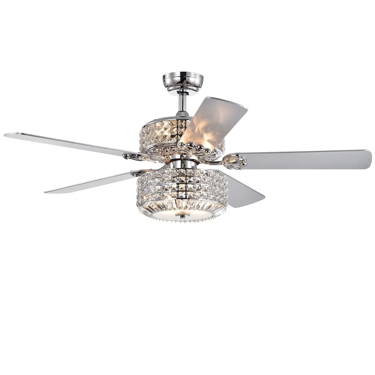 Warehouse of Tiffany Walter Dual Lamp Chrome 52-inch Lighted Ceiling Fan w Crystal Shades (includes Remote and Light Kit) 5937