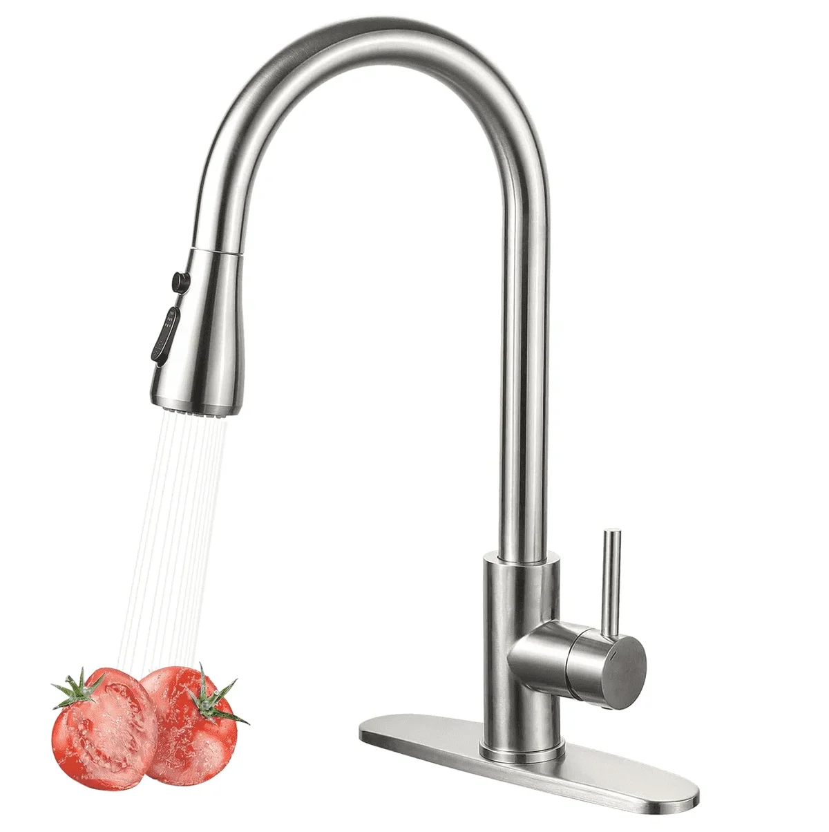 Tmdioo Kitchen Faucets with Pull Down Sprayer (3 Modes), Brushed Nickel Kitchen Faucet Single Hole, Single Handle Kitchen Sink Faucet, High Arc 304 SUS  2287