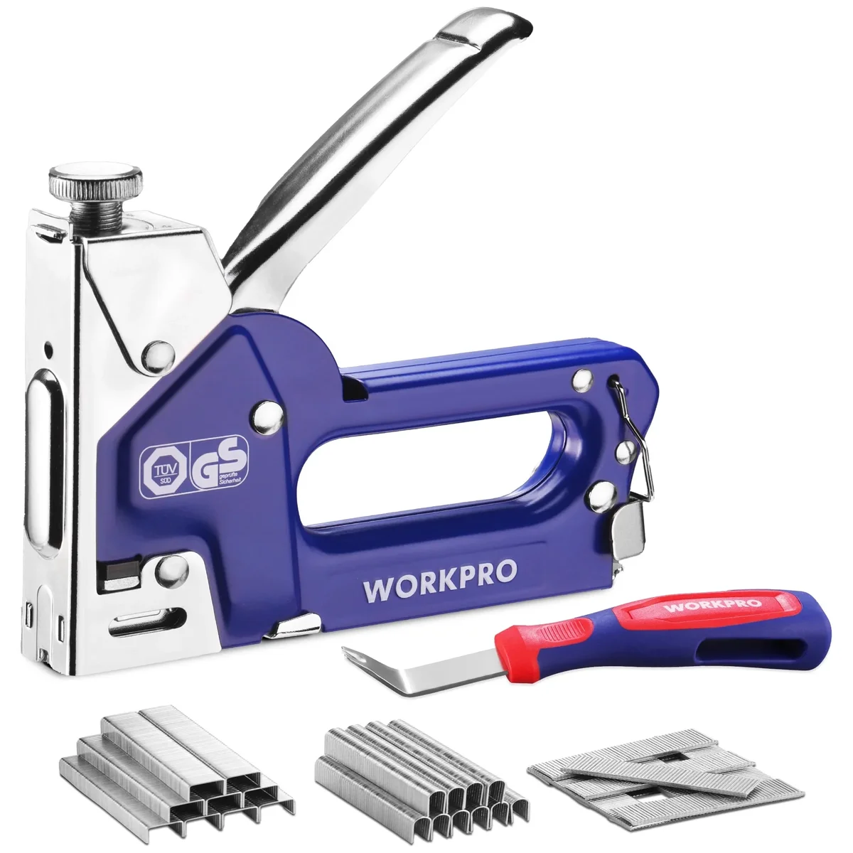 WORKPRO 3-in-1 Staple Gun Kit with 1500 Staples & Remover, Compatible with T50, U-Type, Brad Nails – Heavy Duty Manual Stapler for Upholstery & 1967