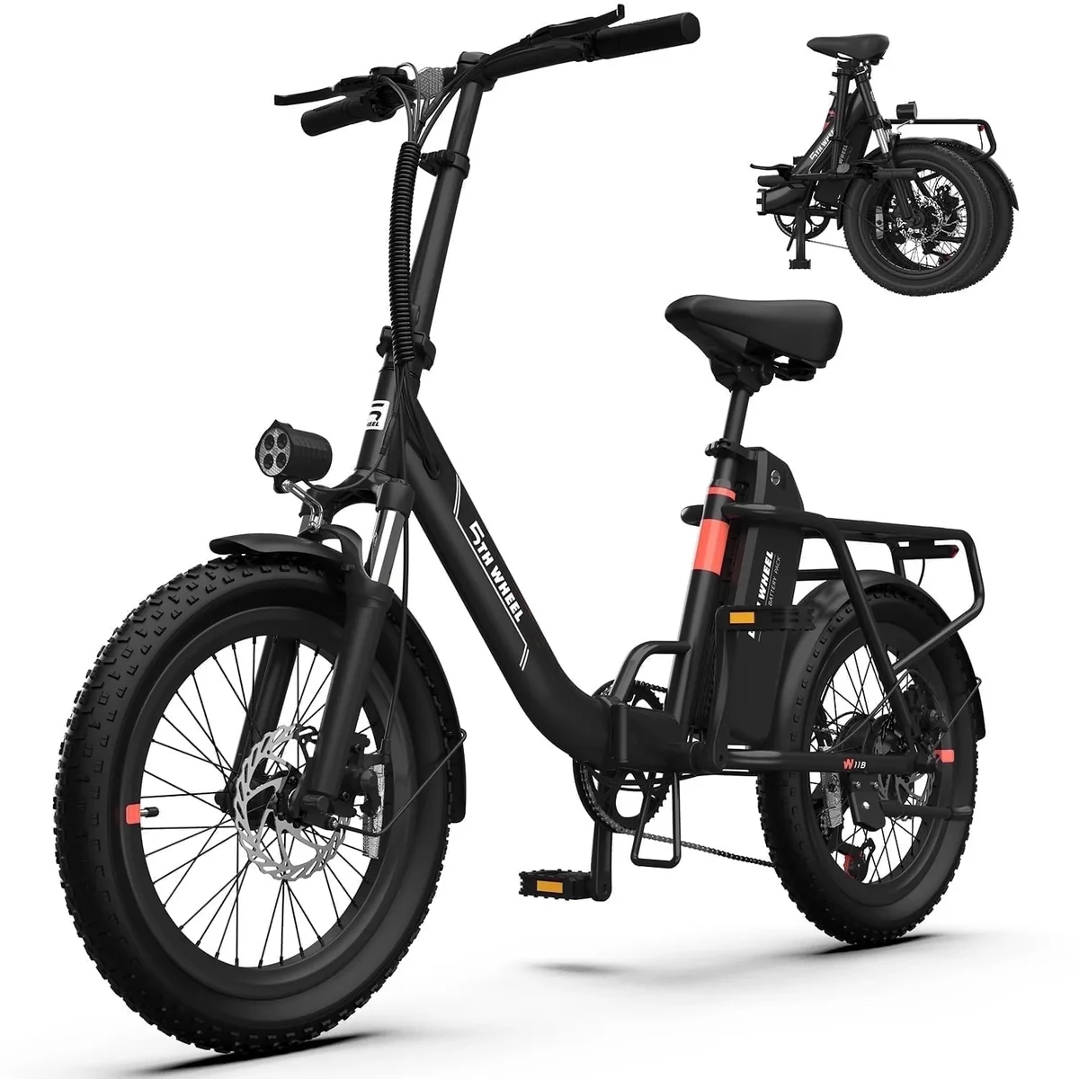 5TH WHEEL W11B 20" Fat Tire Electric Bike, 500W Foldable Adult E-bike with 48V 15.6Ah Removable Battery, Electric Bicycle with 7 Speed, UL2849 5815