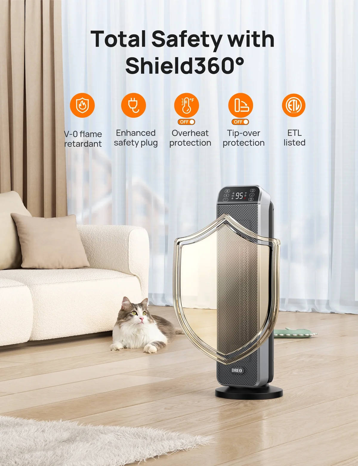 Everdaily Essentials Space Heater for Inside, Electric Heater for Home with Remote, 24" 11ft/s Fast Quiet Heating, 3 Modes, Safe Energy Efficient Heaters for Large Ro Ref. 0557