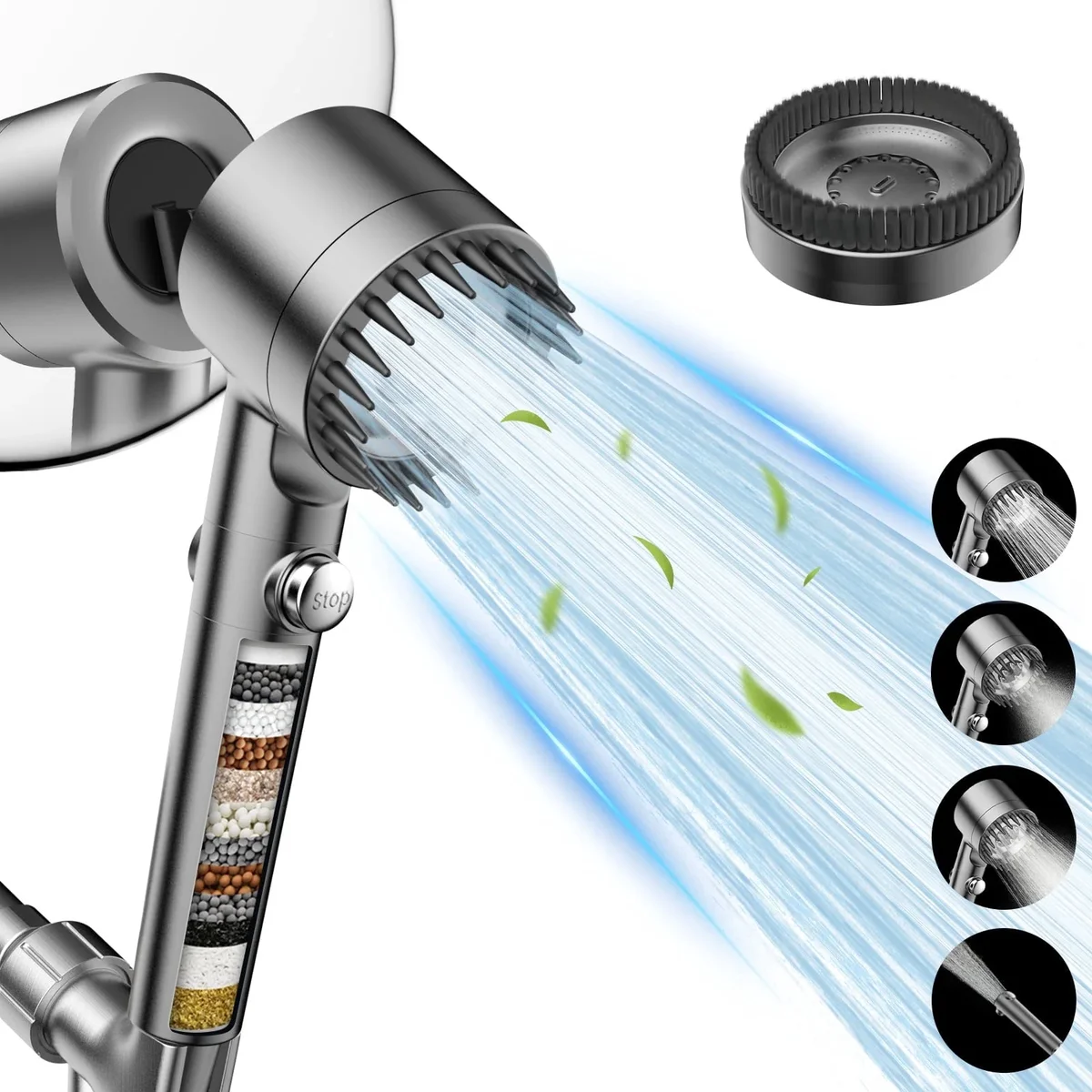 Feelso Filtered Shower Head with Handheld, 4 Spray Modes High Pressure Showerhead with 18 Layer Filtration System 5645