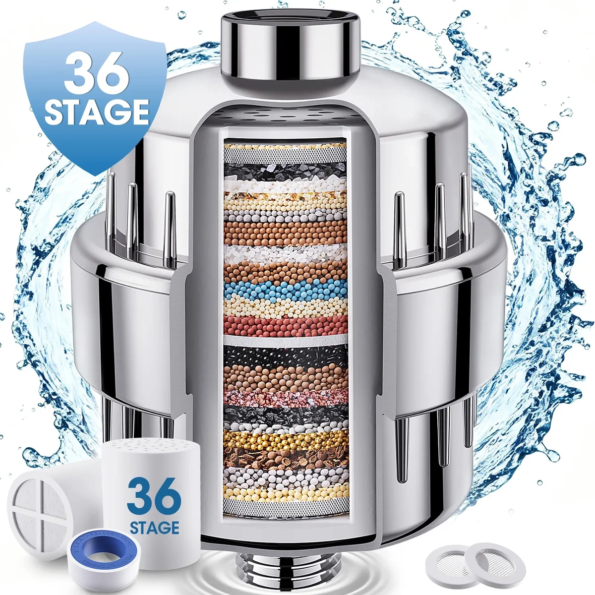 Yeabett Shower Filter 36 Stage Head Filter with 2 Filter Cartridge, Portable Shower Head Filter to Remove Fluoride,Impurities and Heavy Metals 9741