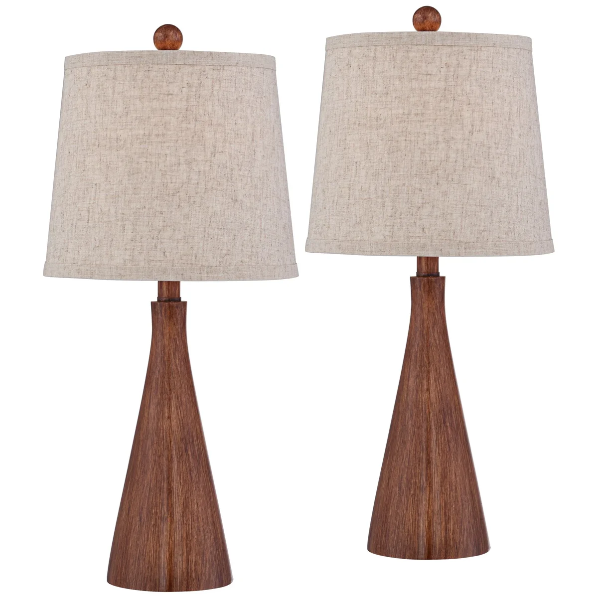 Everdaily Essentials Fraiser 23 1/2" High Cone Small Mid Century Modern Accent Table Lamps Set of 2 Brown Wood Finish Living Room Bedroom 0751