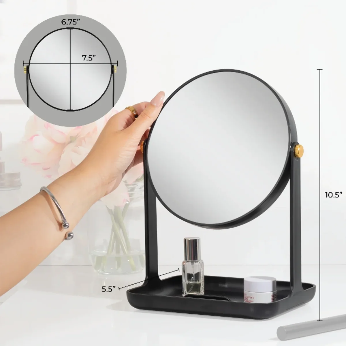ZADRO, INC. 5X and 1X Magnification Makeup Mirror with Accessory Tray and Phone Holder 7796