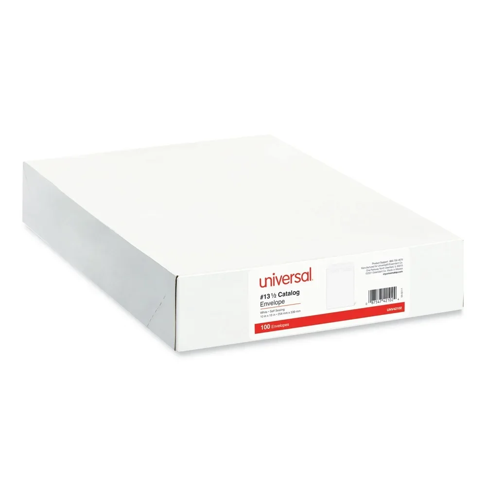 Universal UNV42102 #13 1/2 Square Flap Self-Adhesive Closure 10 in. x 13 in. Open-End Catalog Envelopes - White (100/Box) 3205