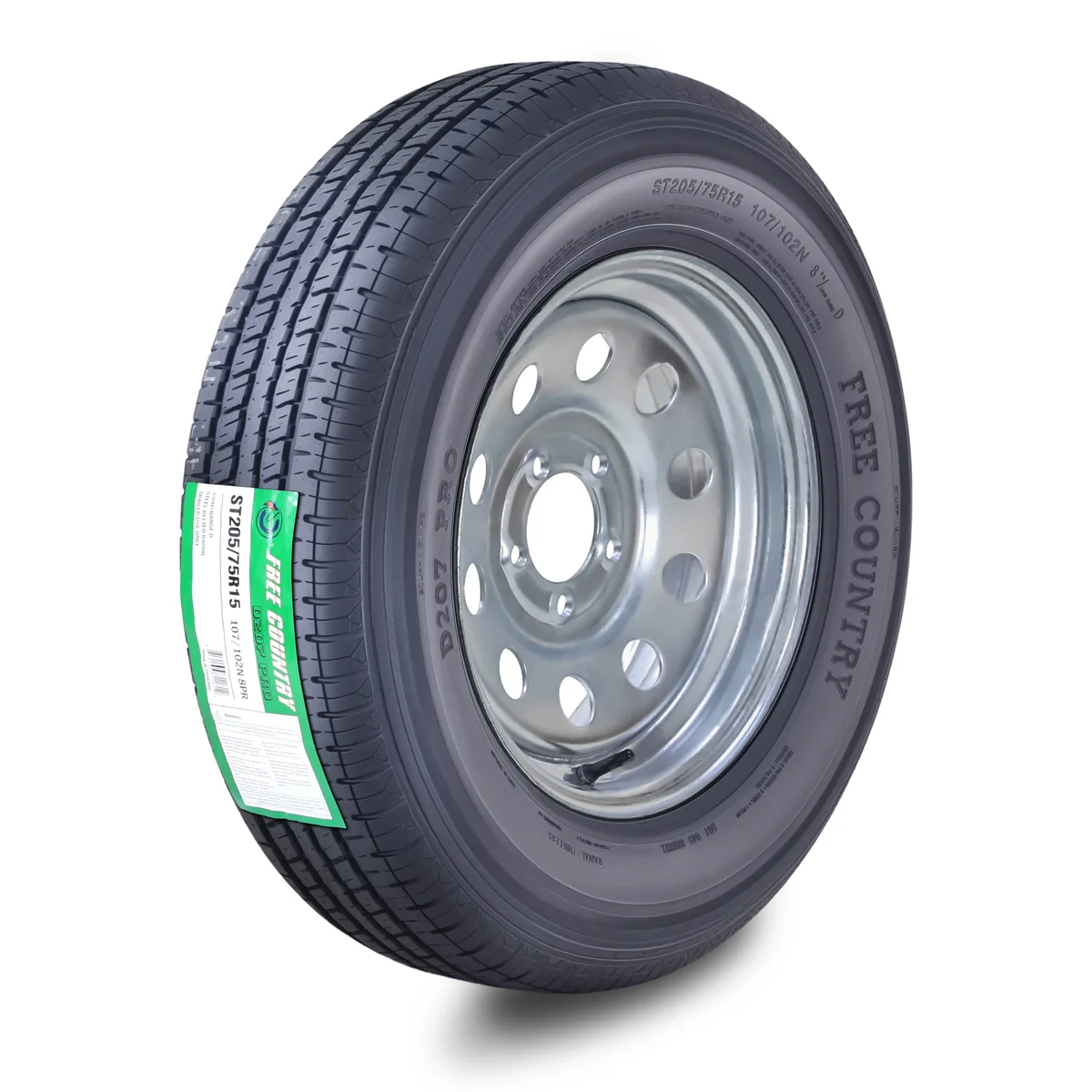 Free Country Trailer Tire Wheel Assembly ST205/75R15 8-Ply D 107N 5 Lug on 4.5" PCD Galvanized Mod Rim 2292