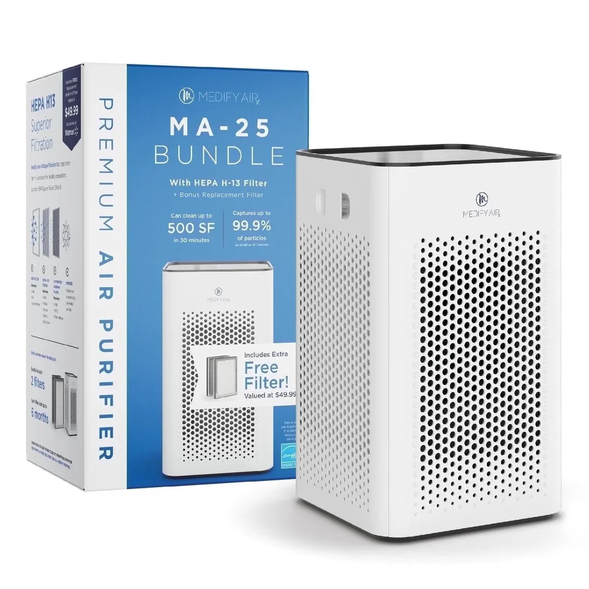 Medify Air White MA-25 Air Purifier HEPA Filters I Smoke Dust Odors Pet Dander I 3 in 1 with Pre-filter HEPA H13 & Activated Carbon I Removal of  7803