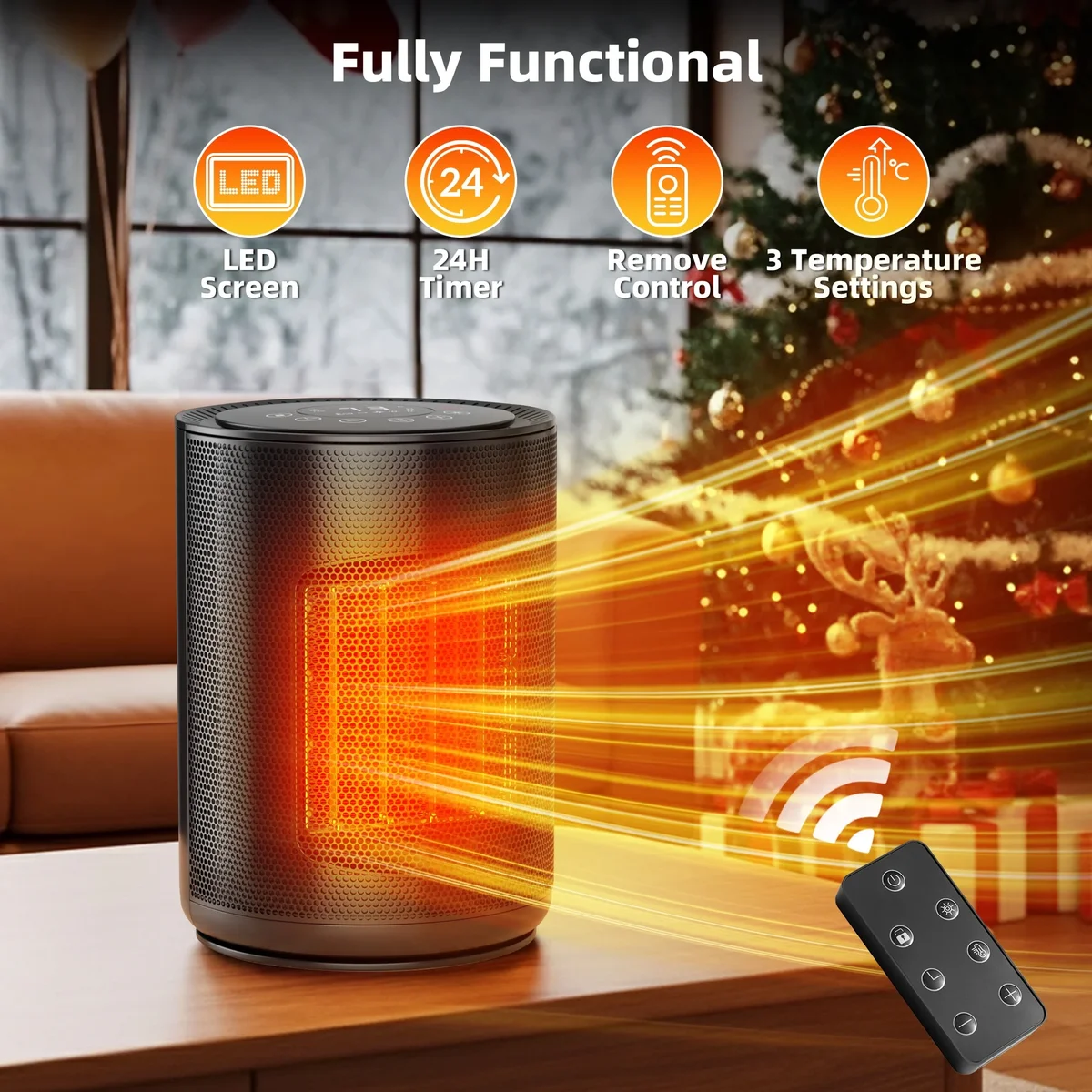 Everdaily Essentials 1500W Space Heater, 24H Timer with Remove Control & LED Screen, Ceramic Heaters with 4 Modes and Child lock, Multiple Safety Protection, Black Re Ref. 1665
